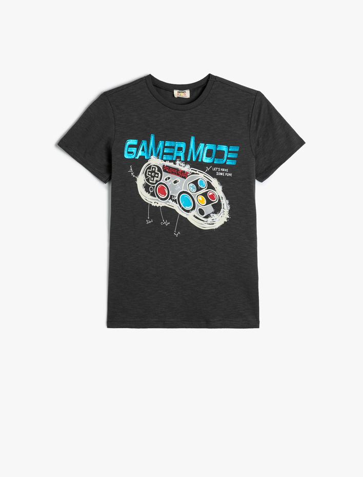 Erkek Çocuk Tişört Oyun Temalı Kısa Kollu Bisiklet Yaka Pamuklu