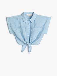 Crop Gömlek Önden Bağlama Detaylı Kısa Kollu Cepli Modal Kumaş