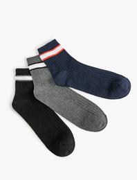3'lü Soket Çorap Seti Çok Renkli Şerit Desenli