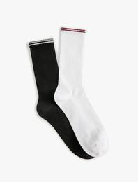 2'li Soket Çorap Seti Çok Renkli Şerit Desenli