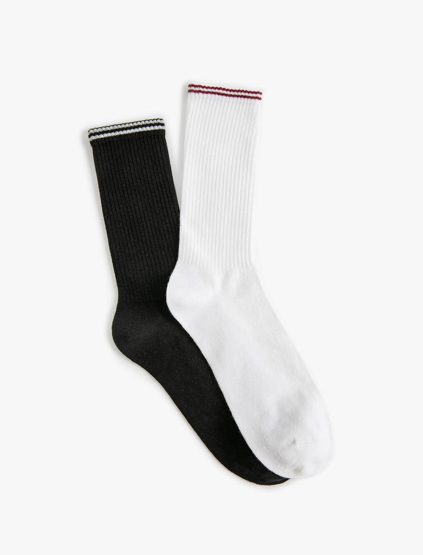  Erkek 2'li Soket Çorap Seti Çok Renkli Şerit Desenli