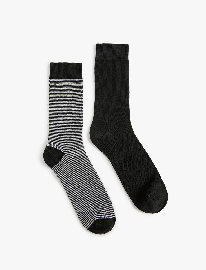  Erkek Çizgili 2'li Soket Seti Çorap Çok Renkli