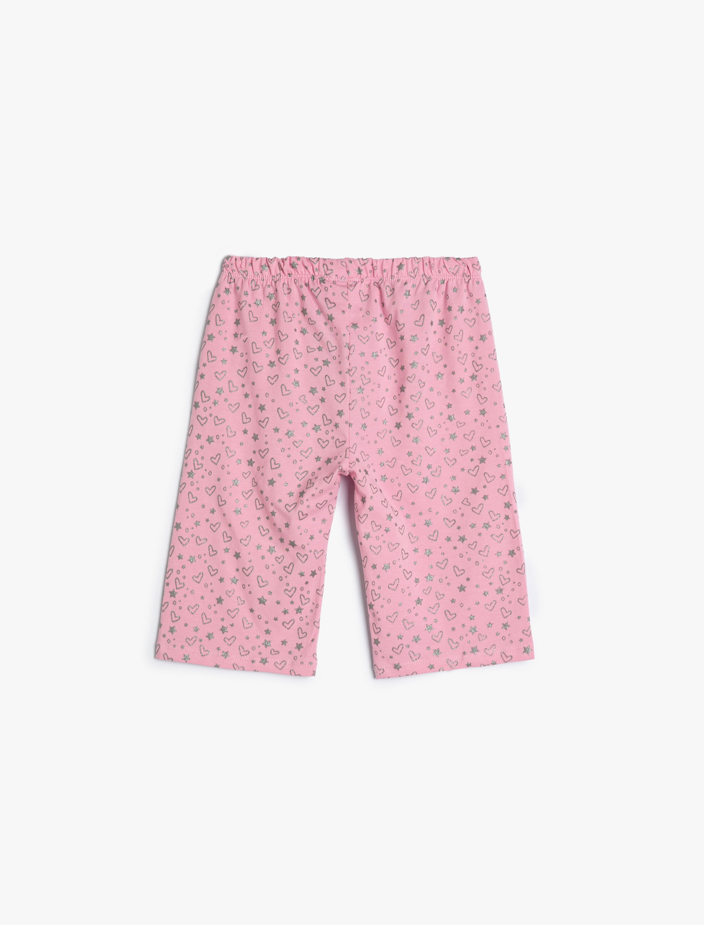  Kız Çocuk Bermuda Tayt Kalpli Simli Beli Lastikli Pamuklu