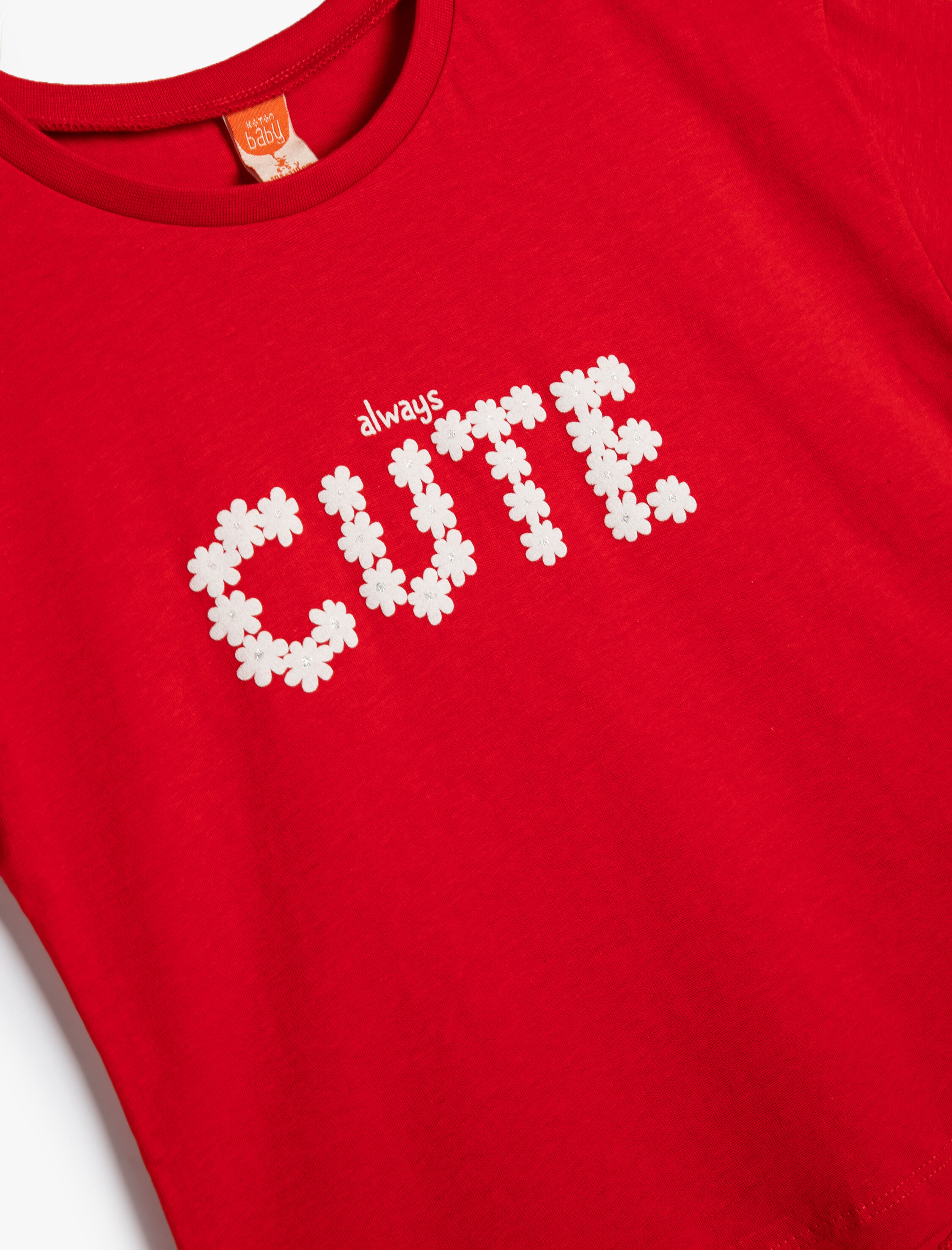  Kız Bebek Tişört Kısa Kollu Bisiklet Yaka Çiçek Baskılı Pamuklu