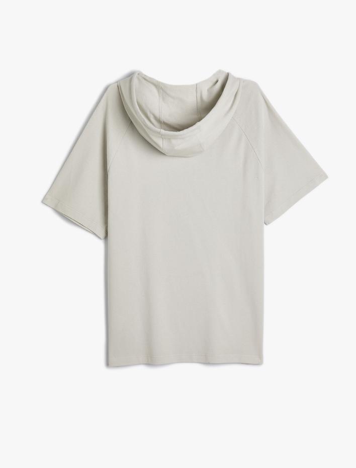  Kapşonlu Tişört Slogan Baskılı Kısa Kollu