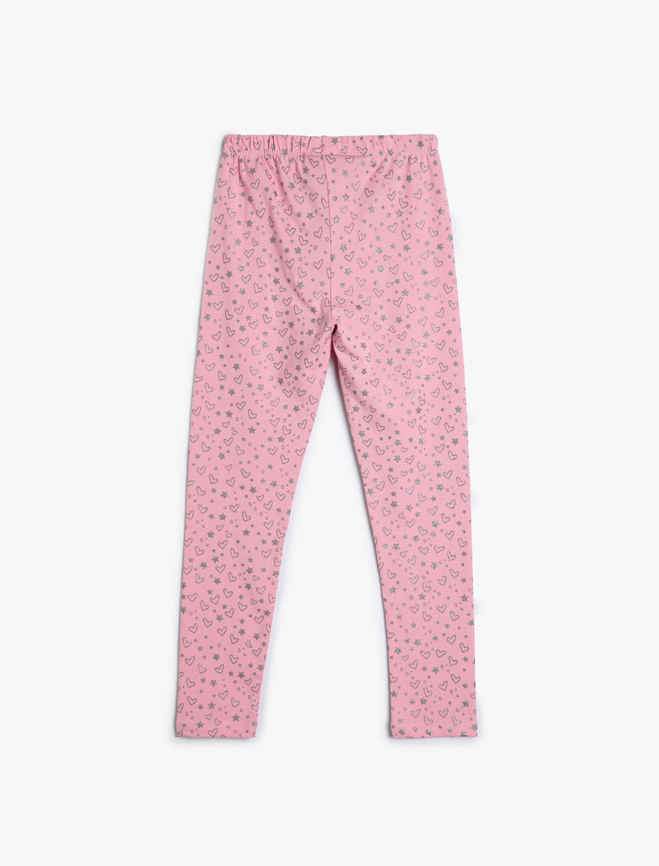  Kız Çocuk Tayt Kalpli Simli Beli Lastikli Pamuklu