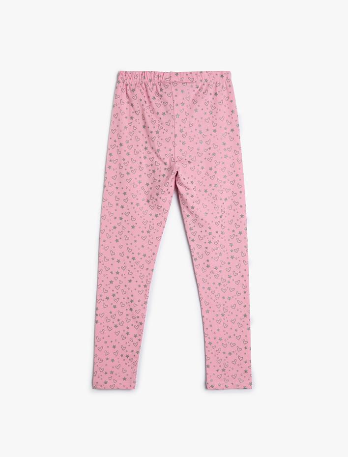 Kız Çocuk Tayt Kalpli Simli Beli Lastikli Pamuklu