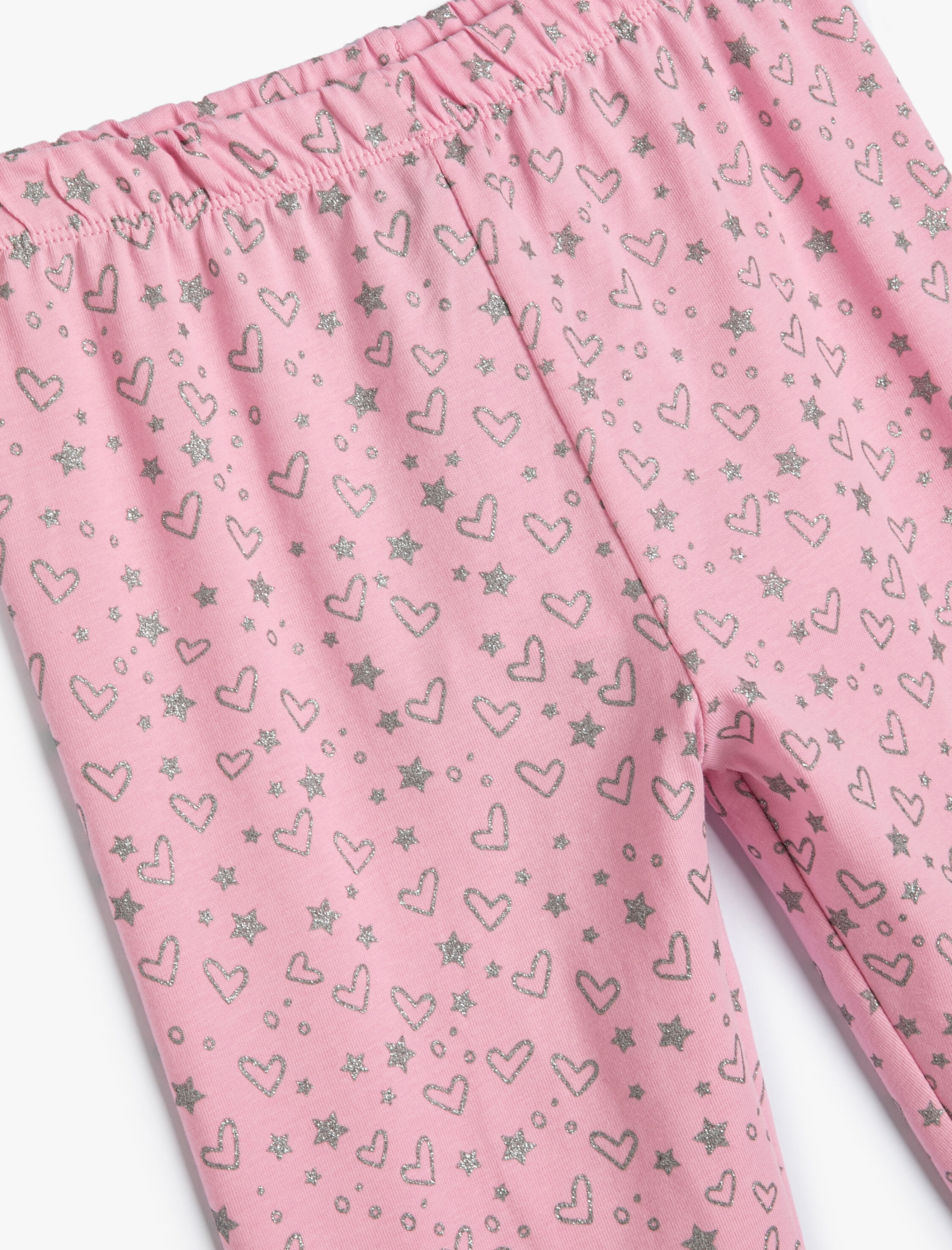  Kız Çocuk Tayt Kalpli Simli Beli Lastikli Pamuklu