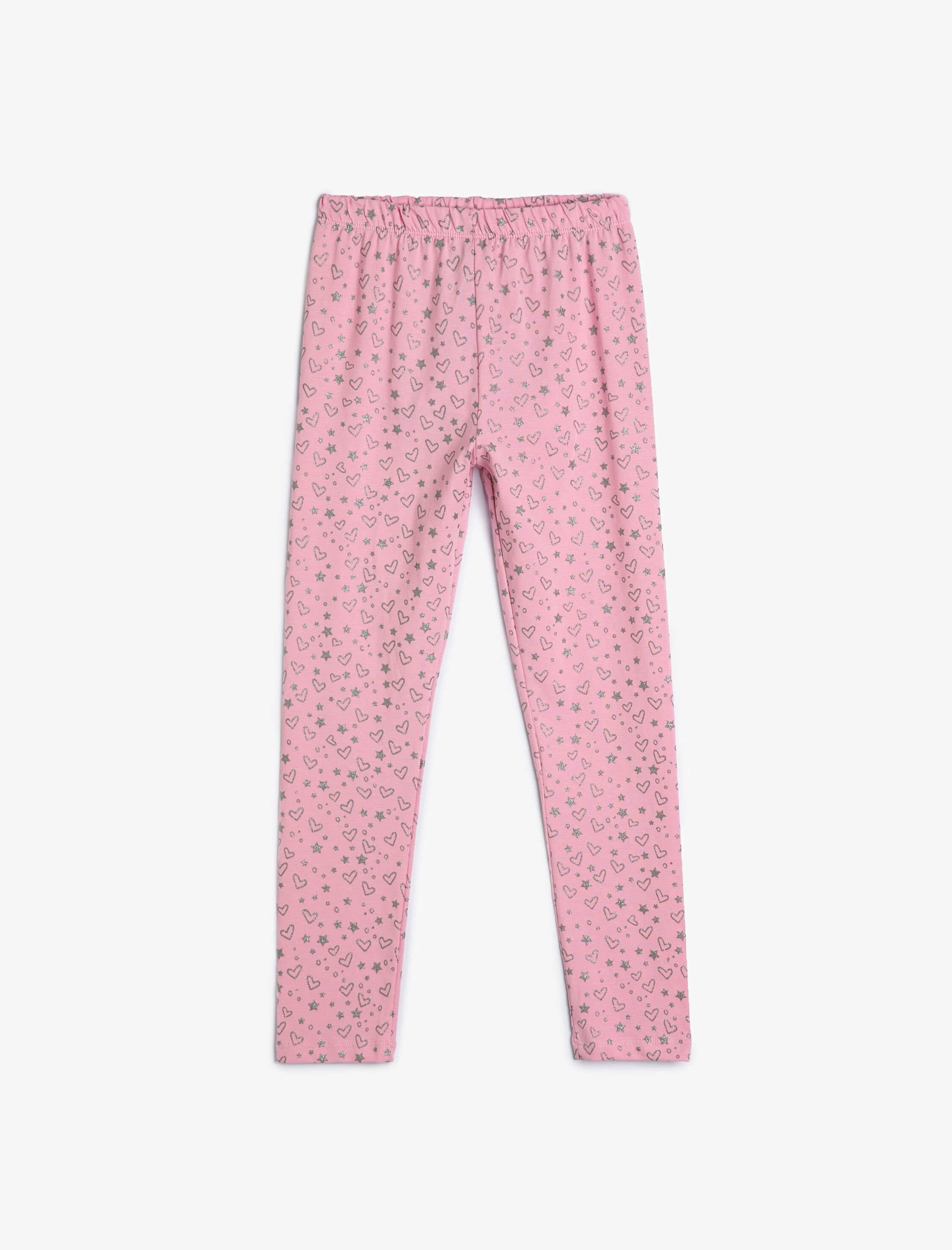  Kız Çocuk Tayt Kalpli Simli Beli Lastikli Pamuklu