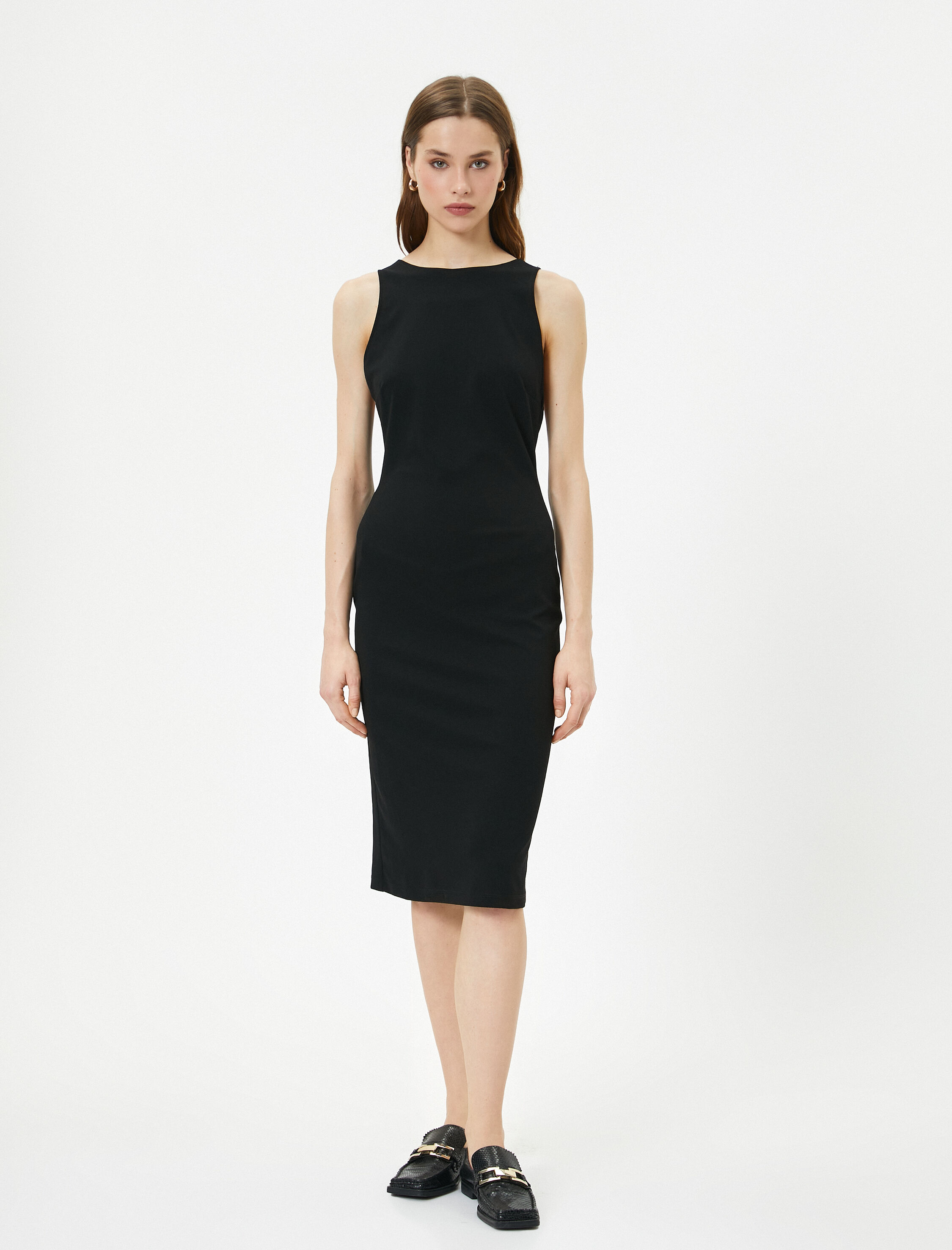   Midi Elbise Sırt Detaylı Kolsuz Slim Fit