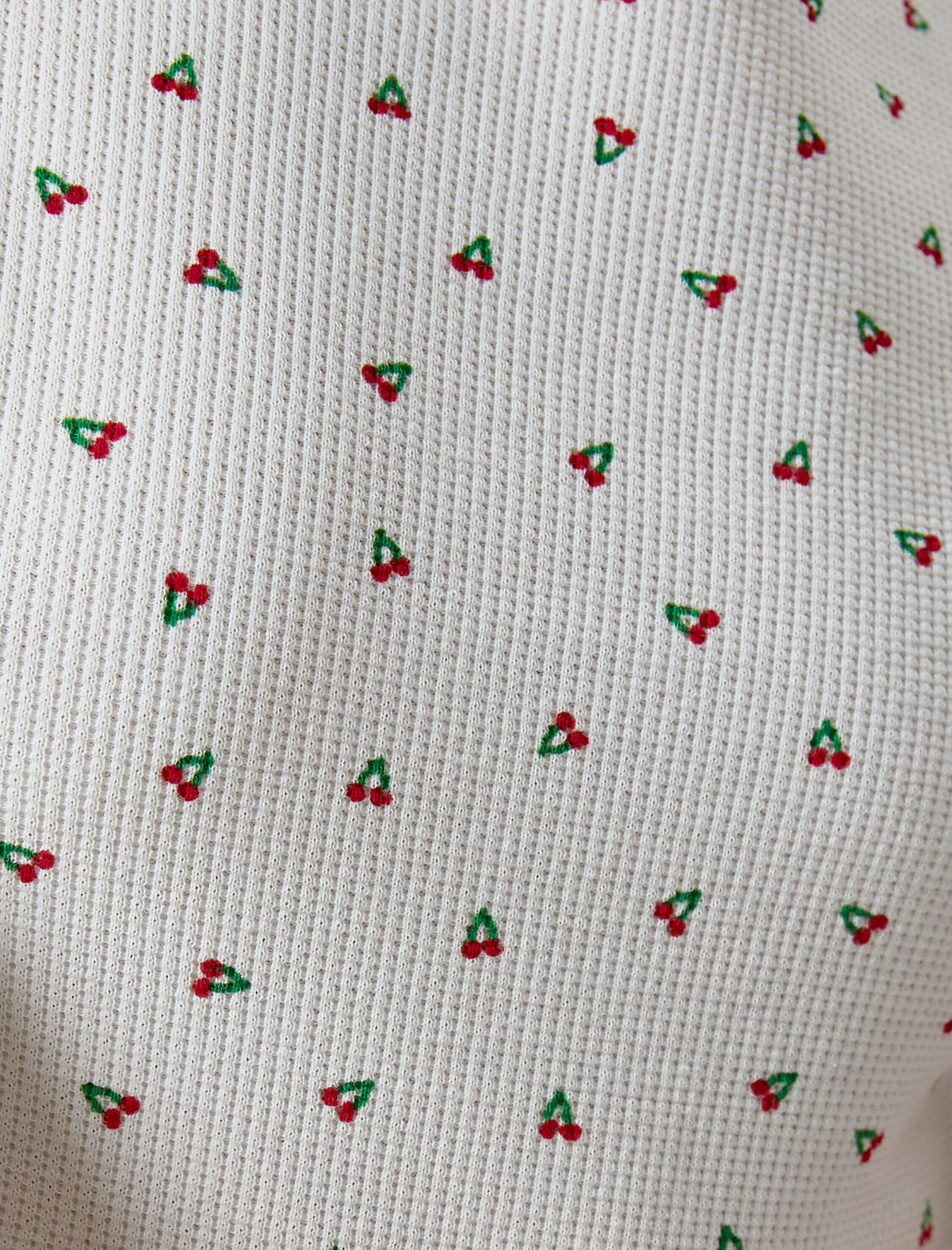   Kiraz Baskılı Crop Tişört Bisiklet Yaka Kısa Kollu Dokulu Pamuklu