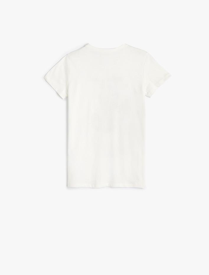 Kız Çocuk Tişört Kısa Kollu Bisiklet Yaka Kedi Pul Payet İşlemeli