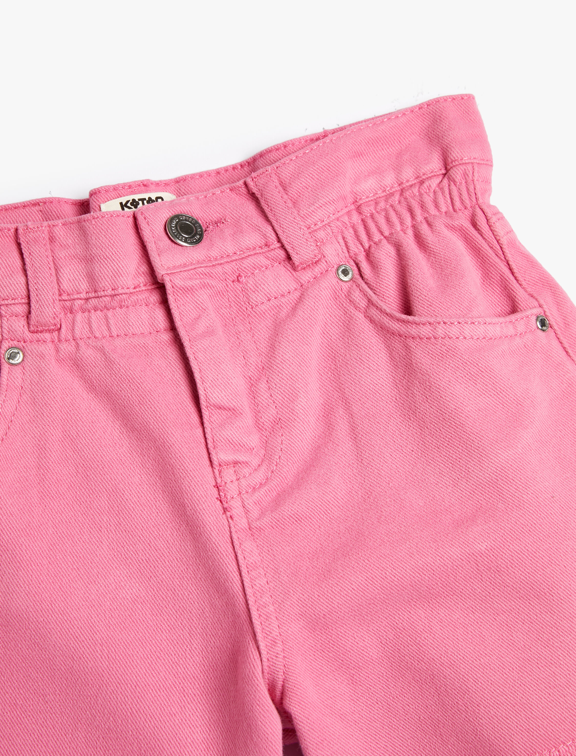  Kız Çocuk Kot Şort Püsküllü Beli Lastikli Cepli Pamuklu