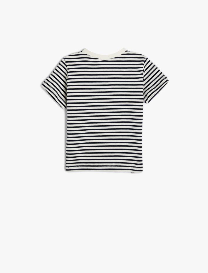 Erkek Bebek Çizgili Tişört Kısa Kollu Bisiklet Yaka Pamuklu