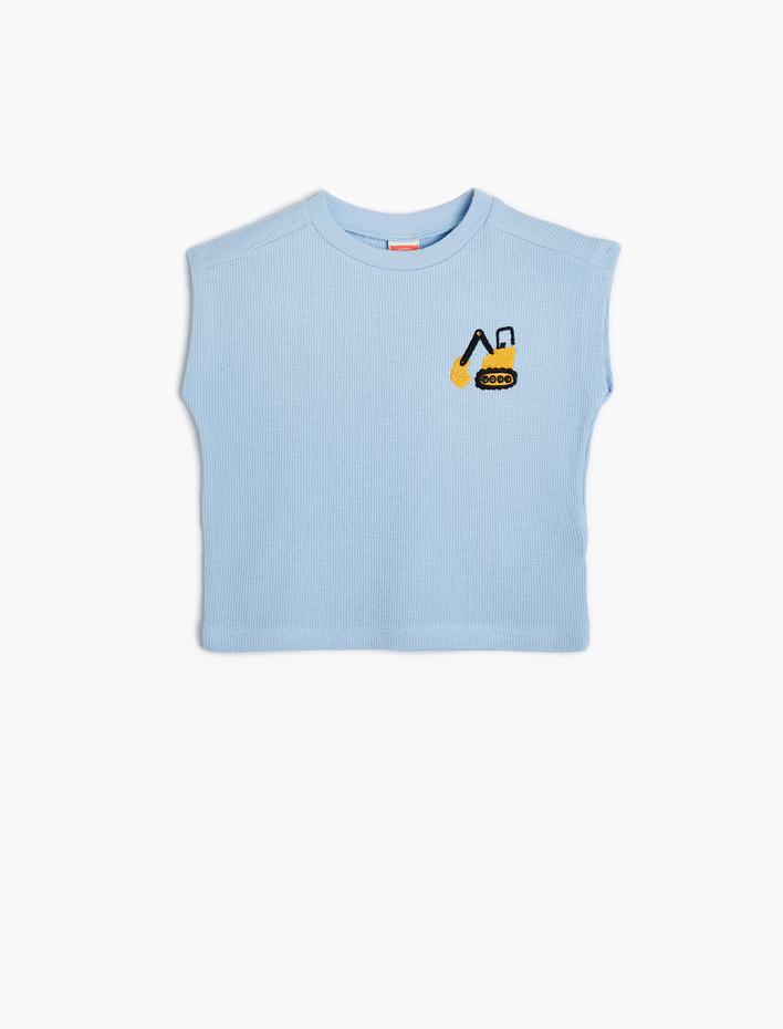 Erkek Bebek Atlet Dokulu İşleme Detaylı Bisiklet Yaka Pamuklu