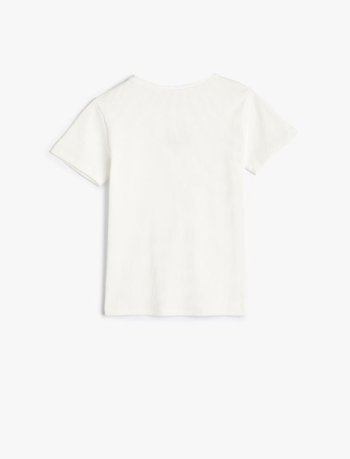 Kız Çocuk Tişört Kısa Kollu İşleme Detaylı Dokulu Pamuklu