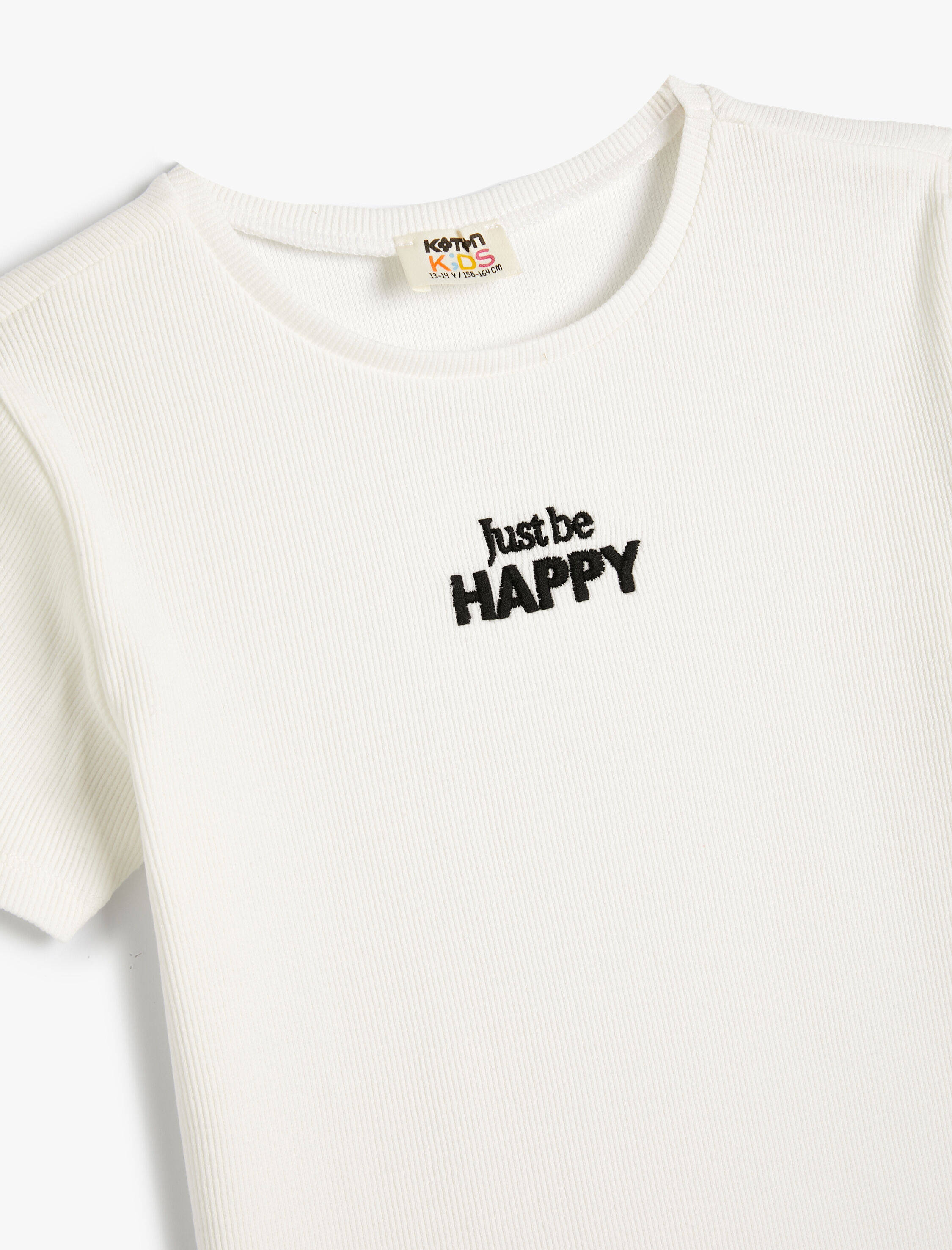  Kız Çocuk Tişört Kısa Kollu İşleme Detaylı Dokulu Pamuklu