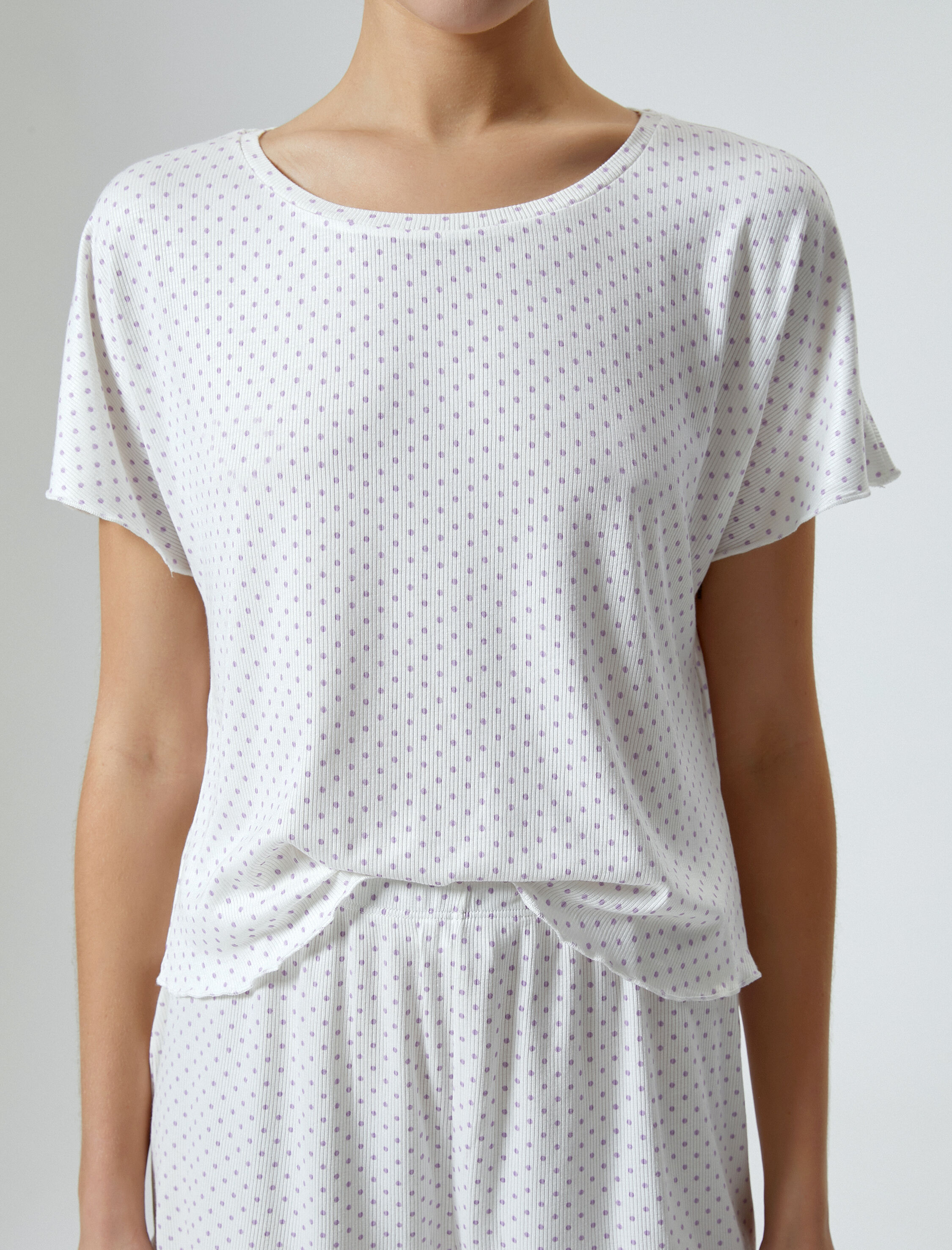   Şortlu Pijama Takımı Puantiyeli Fitilli Kısa Kollu Viskon