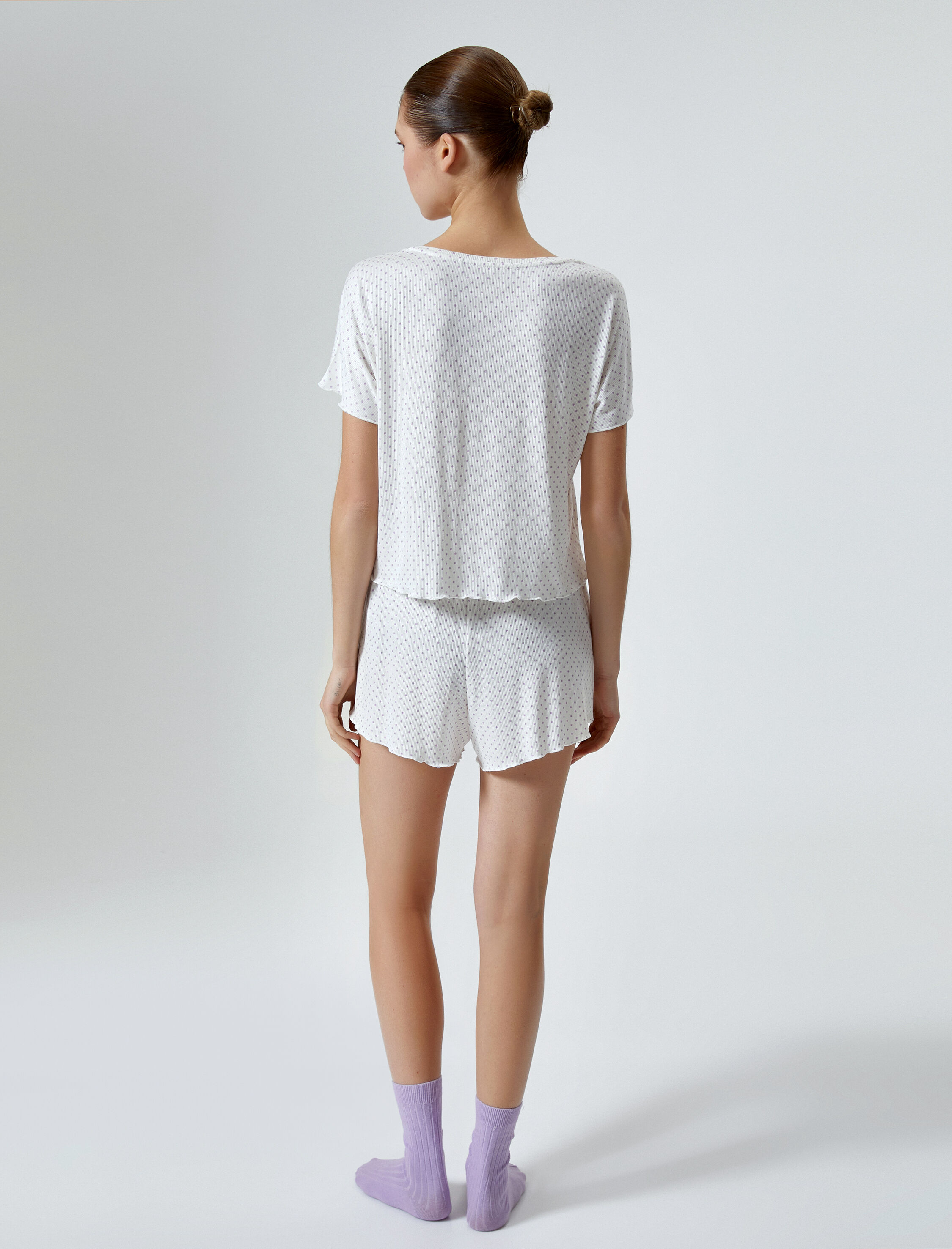   Şortlu Pijama Takımı Puantiyeli Fitilli Kısa Kollu Viskon