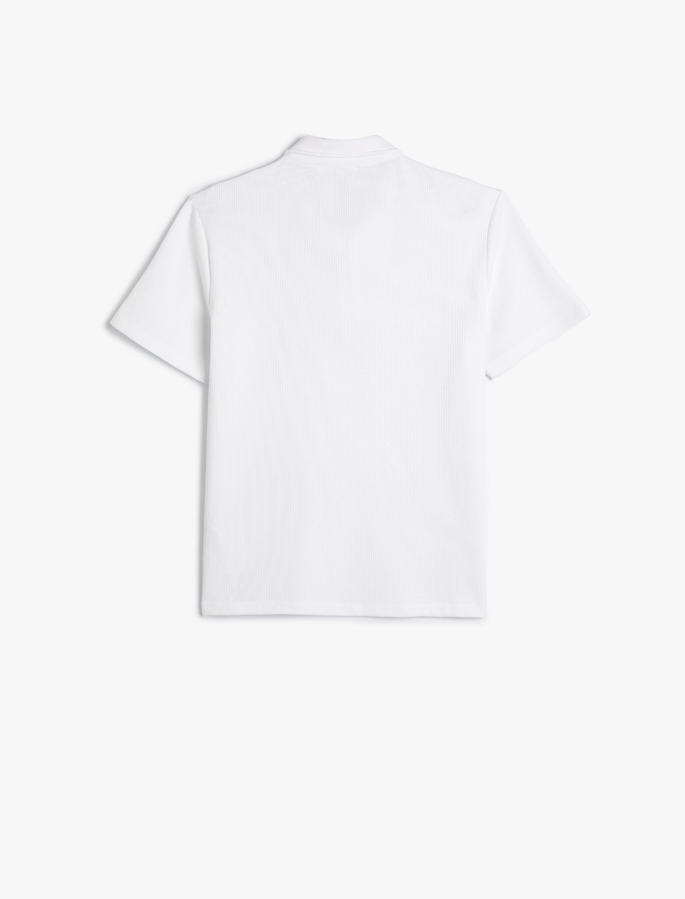   Yarım Fermuarlı Polo Tişört Kısa Kollu Dokulu