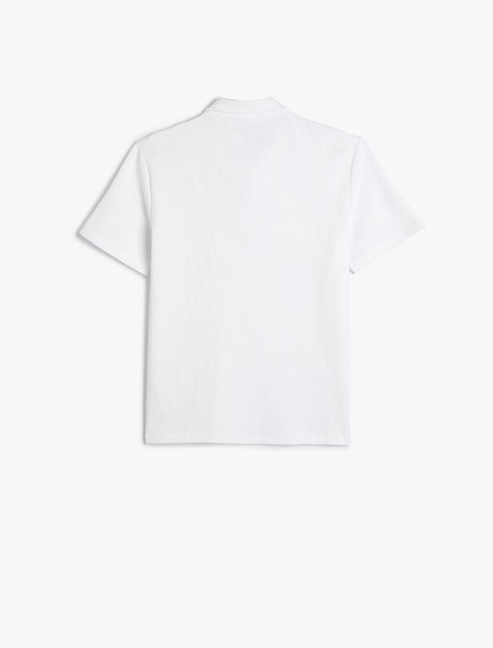  Yarım Fermuarlı Polo Tişört Kısa Kollu Dokulu