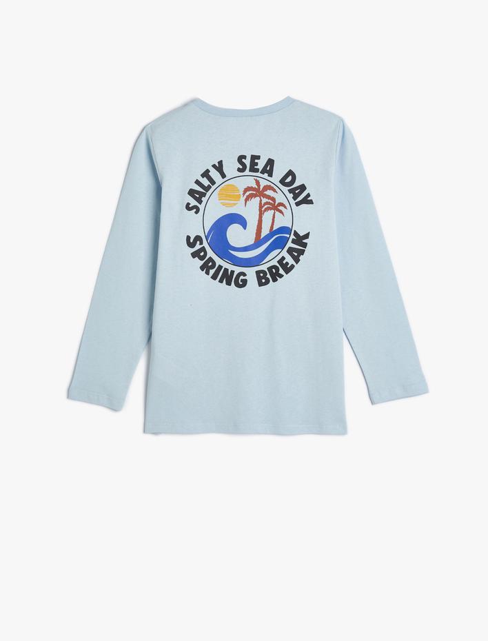 Erkek Çocuk Sweatshirt Yaz Temalı Baskılı Uzun Kollu Bisiklet Yaka Pamuklu