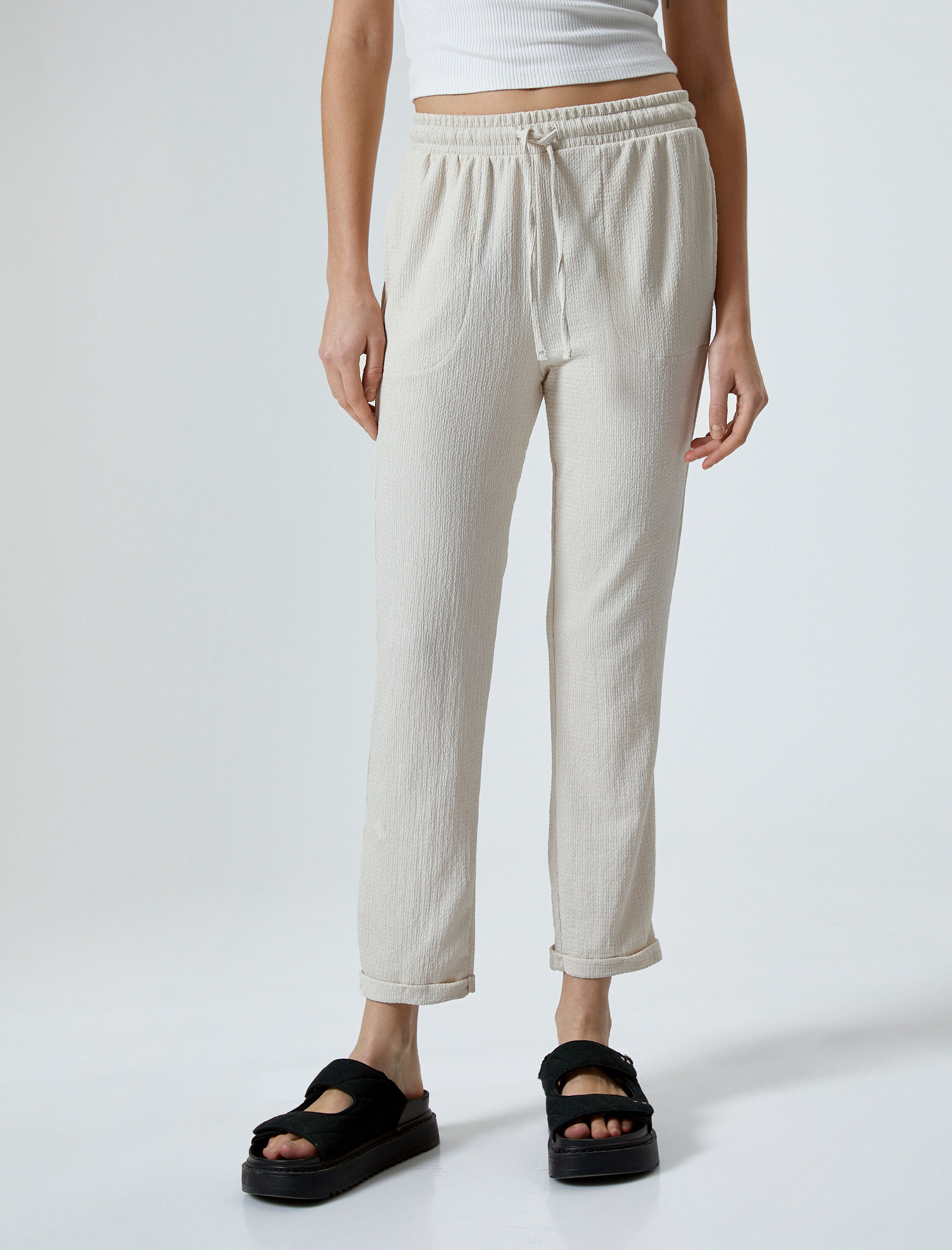   Rahat Kalıp Pantolon Cepli Beli Bağlamalı Bürümcük