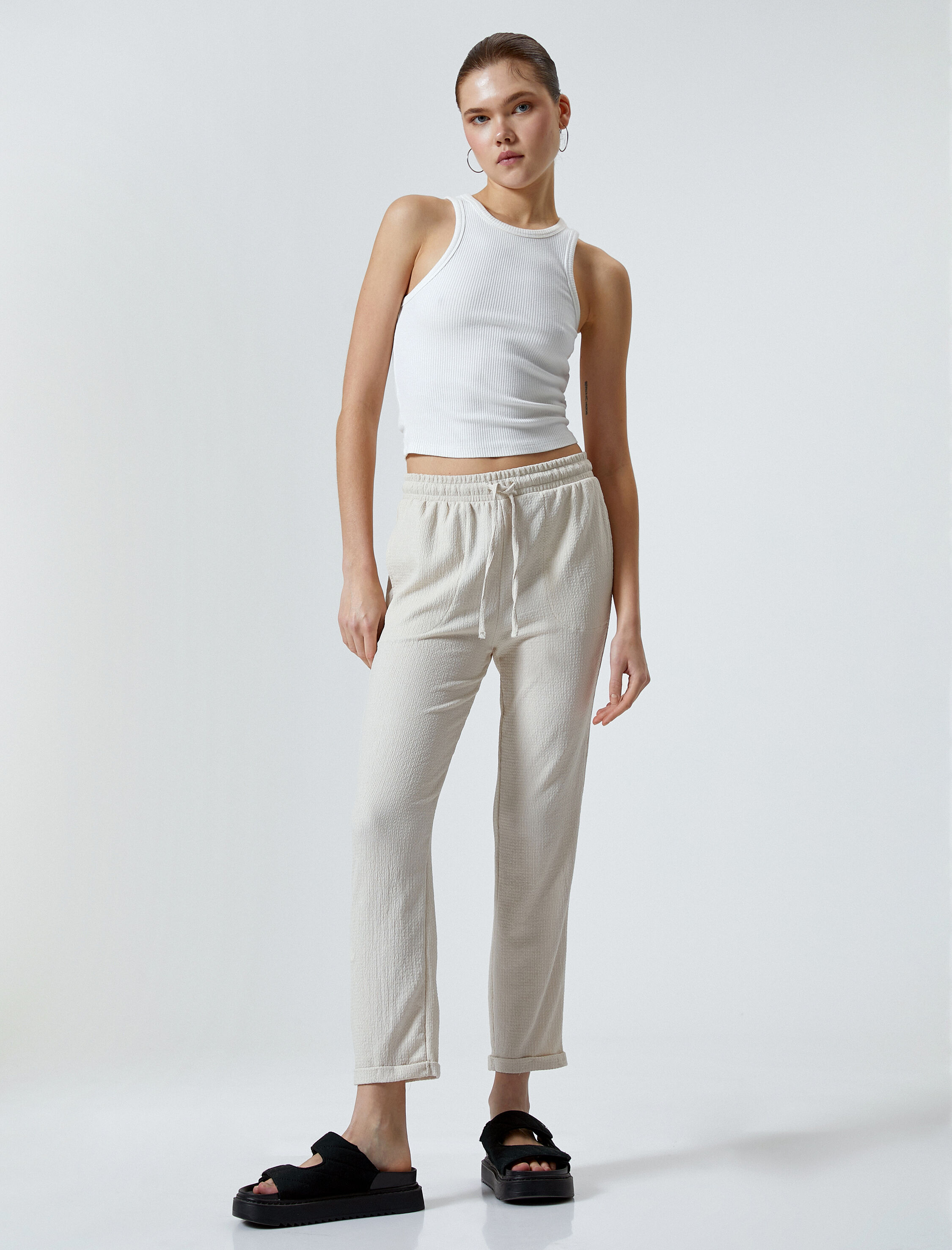   Rahat Kalıp Pantolon Cepli Beli Bağlamalı Bürümcük