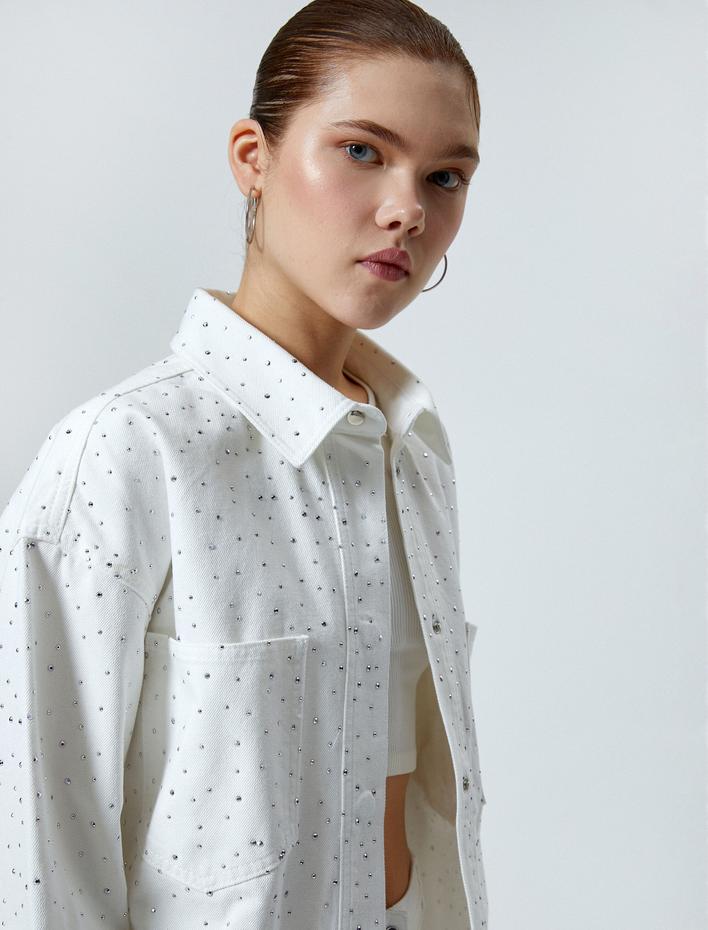  Oversize Taşlı Gömlek Ceket Ekstra Uzun Cepli