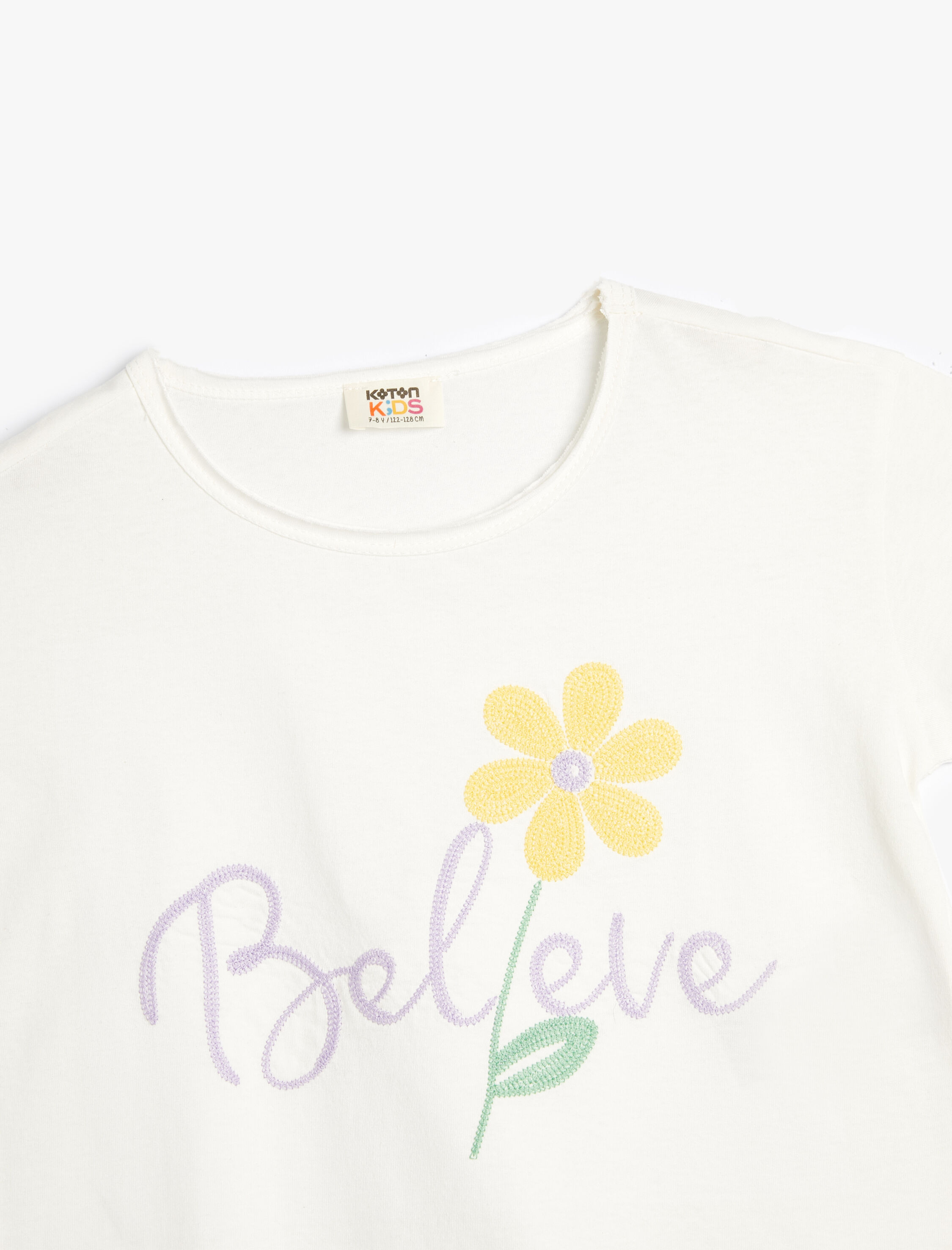 Kız Çocuk Tişört Çiçekli Kısa Kollu Bisiklet Yaka Pamuklu