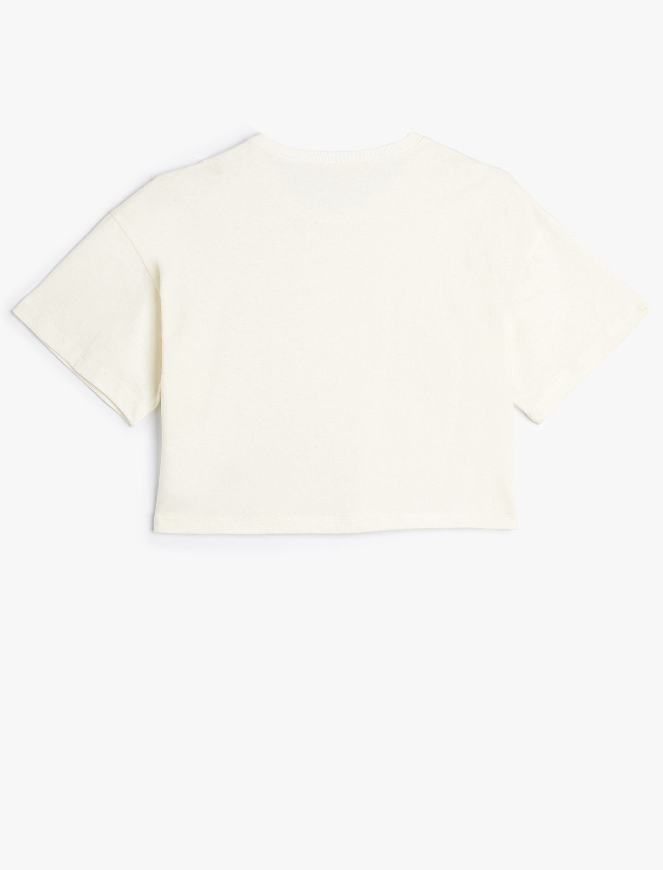  Kız Çocuk Crop Tişört Kalpli Kısa Kollu Bisiklet Yaka Pamuklu