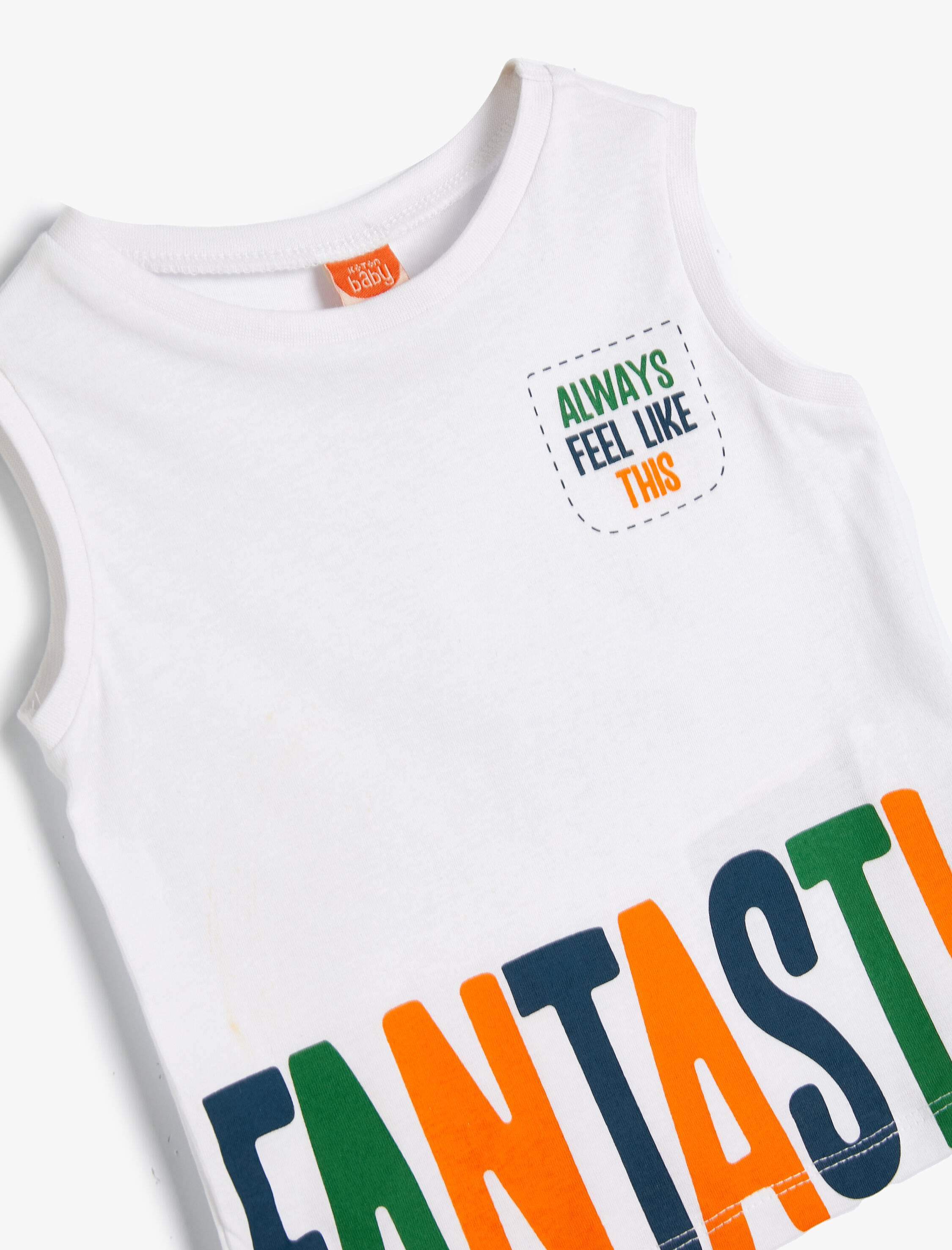  Erkek Bebek Atlet Bisiklet Yaka Slogan Baskılı Pamuklu