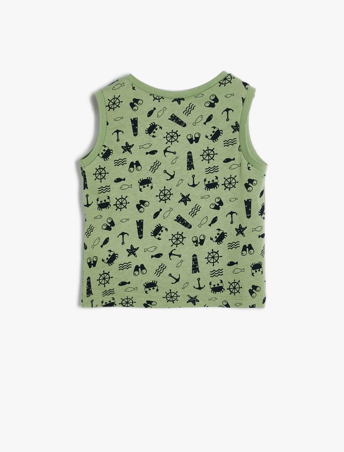 Erkek Bebek Atlet Kolsuz Yuvarlak Yaka Baskılı Pamuklu