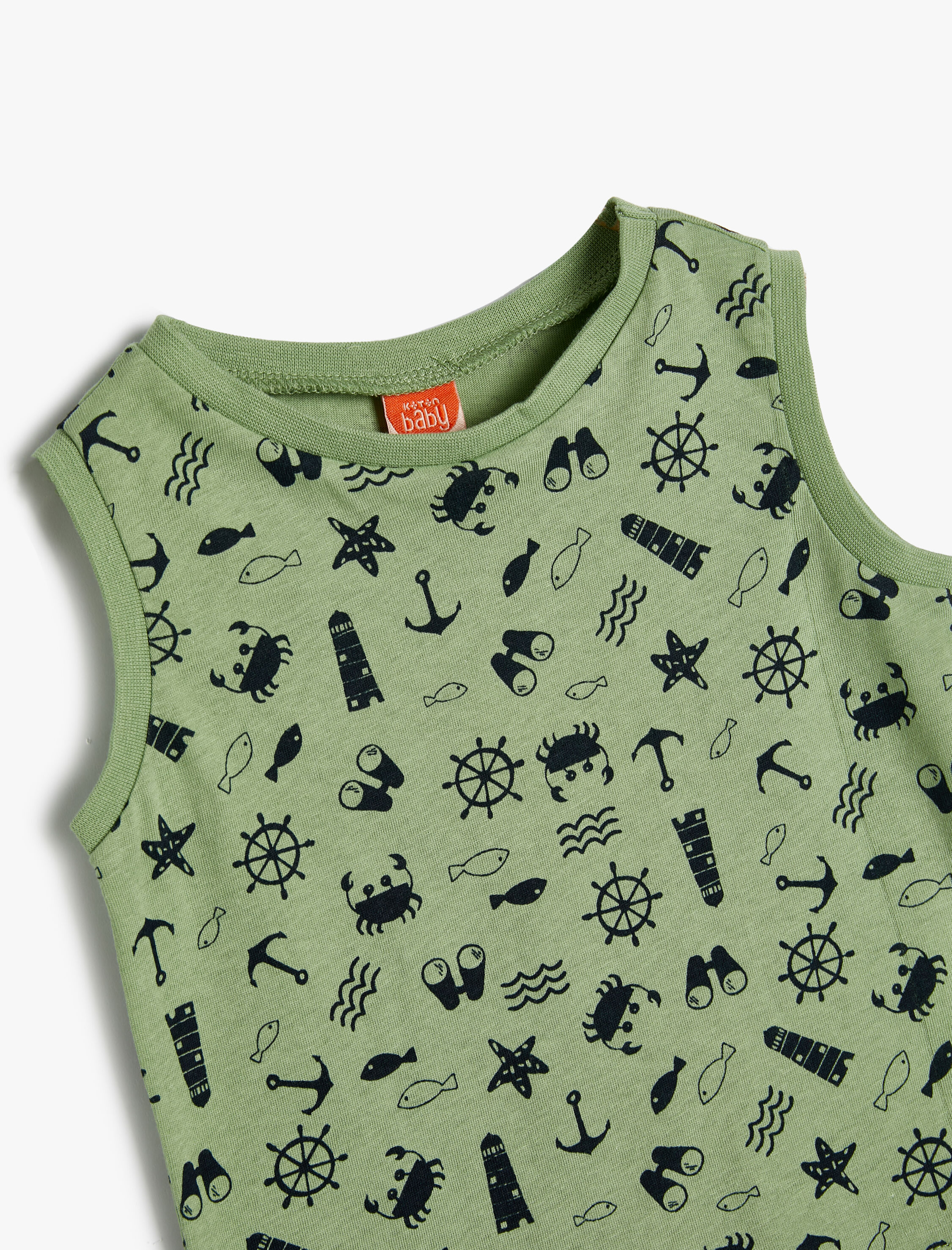  Erkek Bebek Atlet Kolsuz Yuvarlak Yaka Baskılı Pamuklu