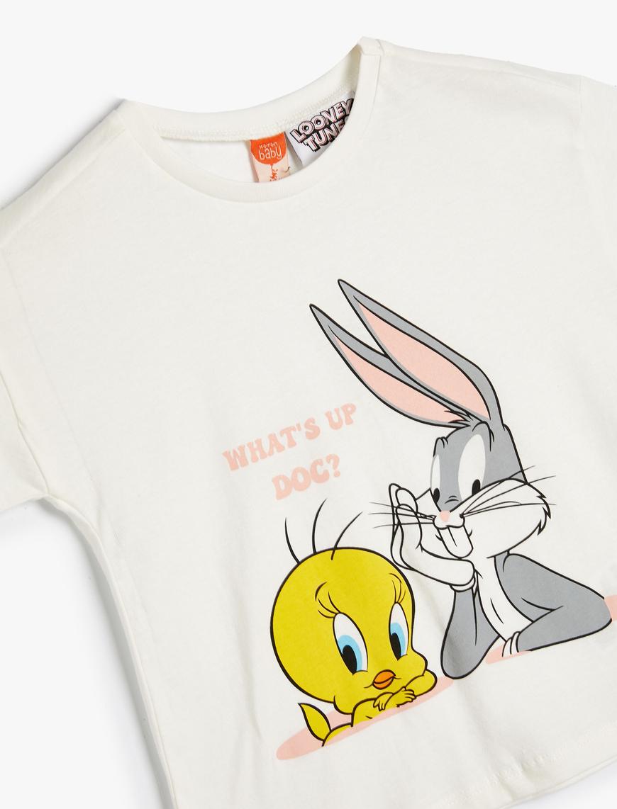  Kız Bebek Tweety ve Bugs Bunny Tişört Lisanslı Baskılı Kısa Kollu Pamuklu