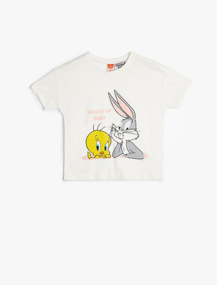 Kız Bebek Tweety ve Bugs Bunny Tişört Lisanslı Baskılı Kısa Kollu Pamuklu