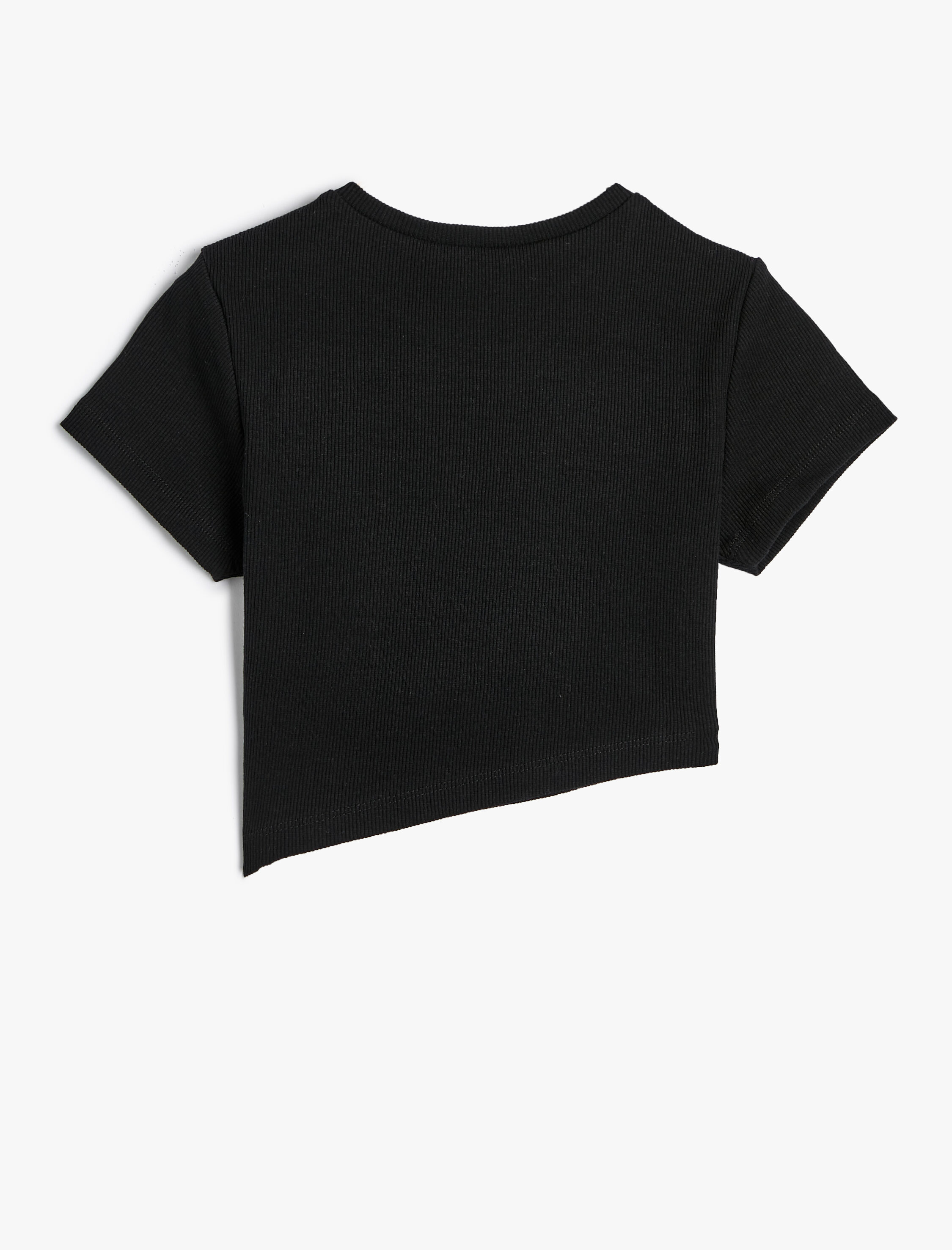  Kız Çocuk Crop Tişört Asimetrik Bel Baskılı Pamuklu