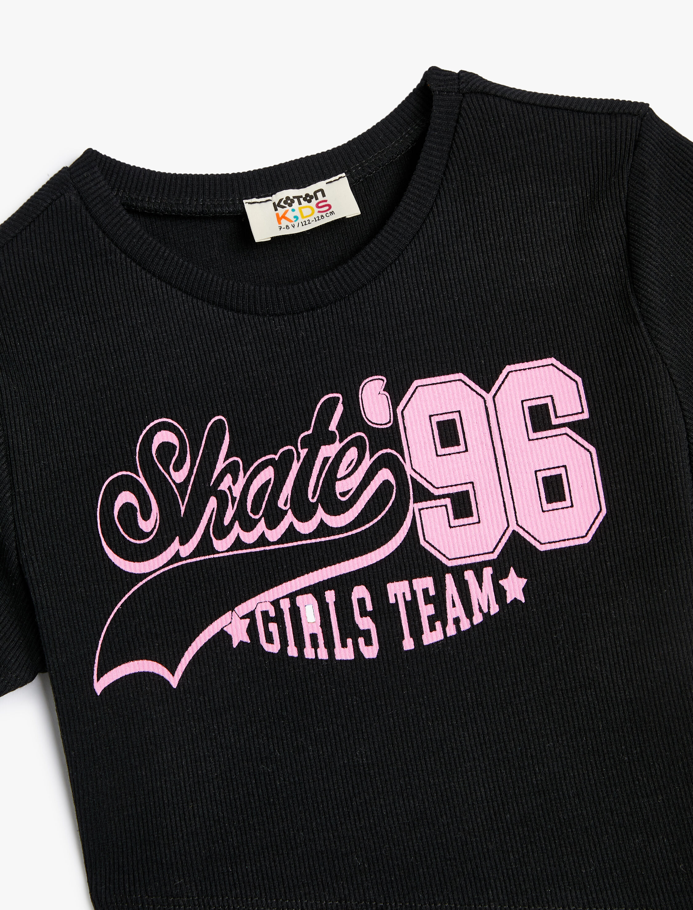  Kız Çocuk Crop Tişört Asimetrik Bel Baskılı Pamuklu