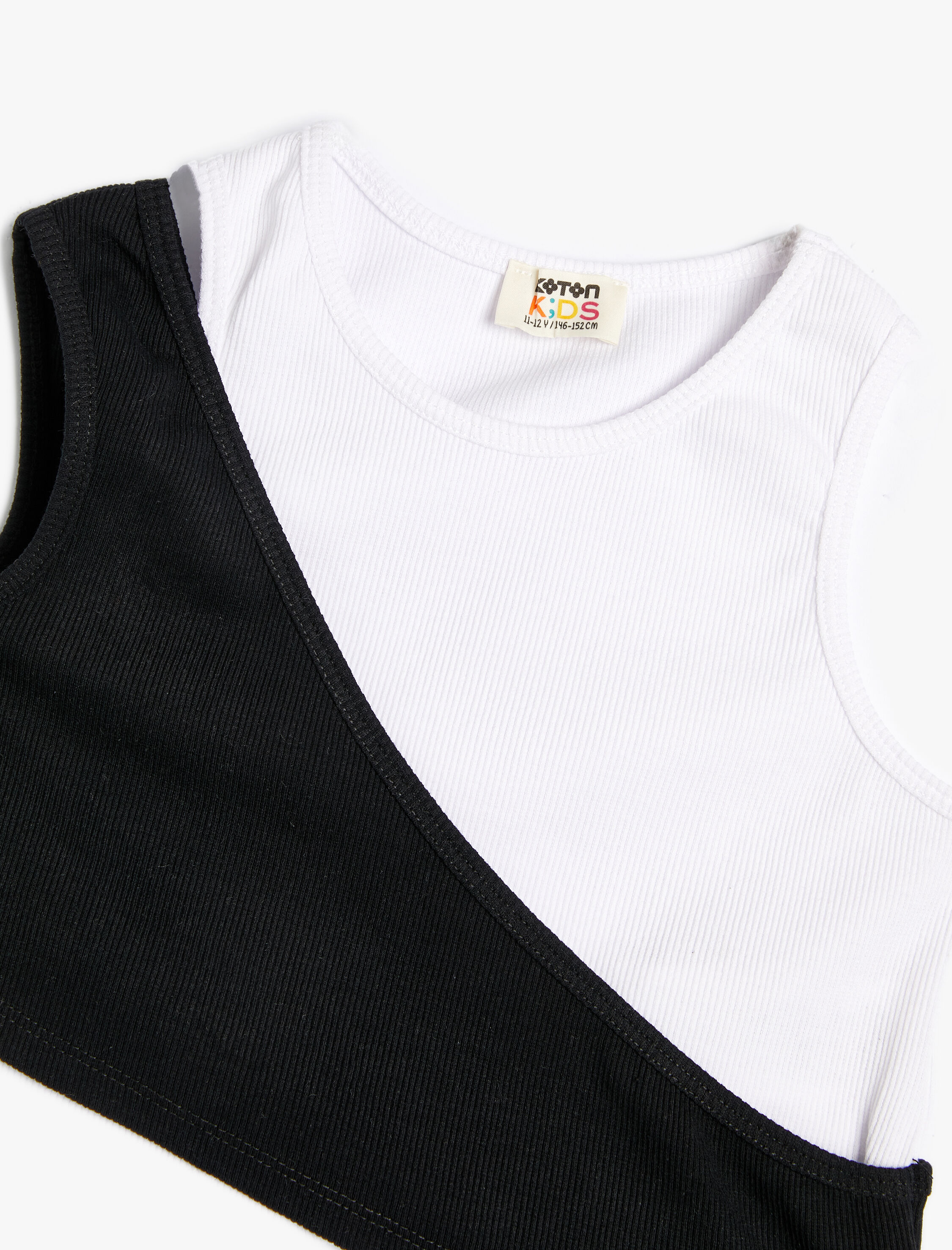  Kız Çocuk Crop Atlet Asimetrik Bel Pencere Detaylı Pamuklu