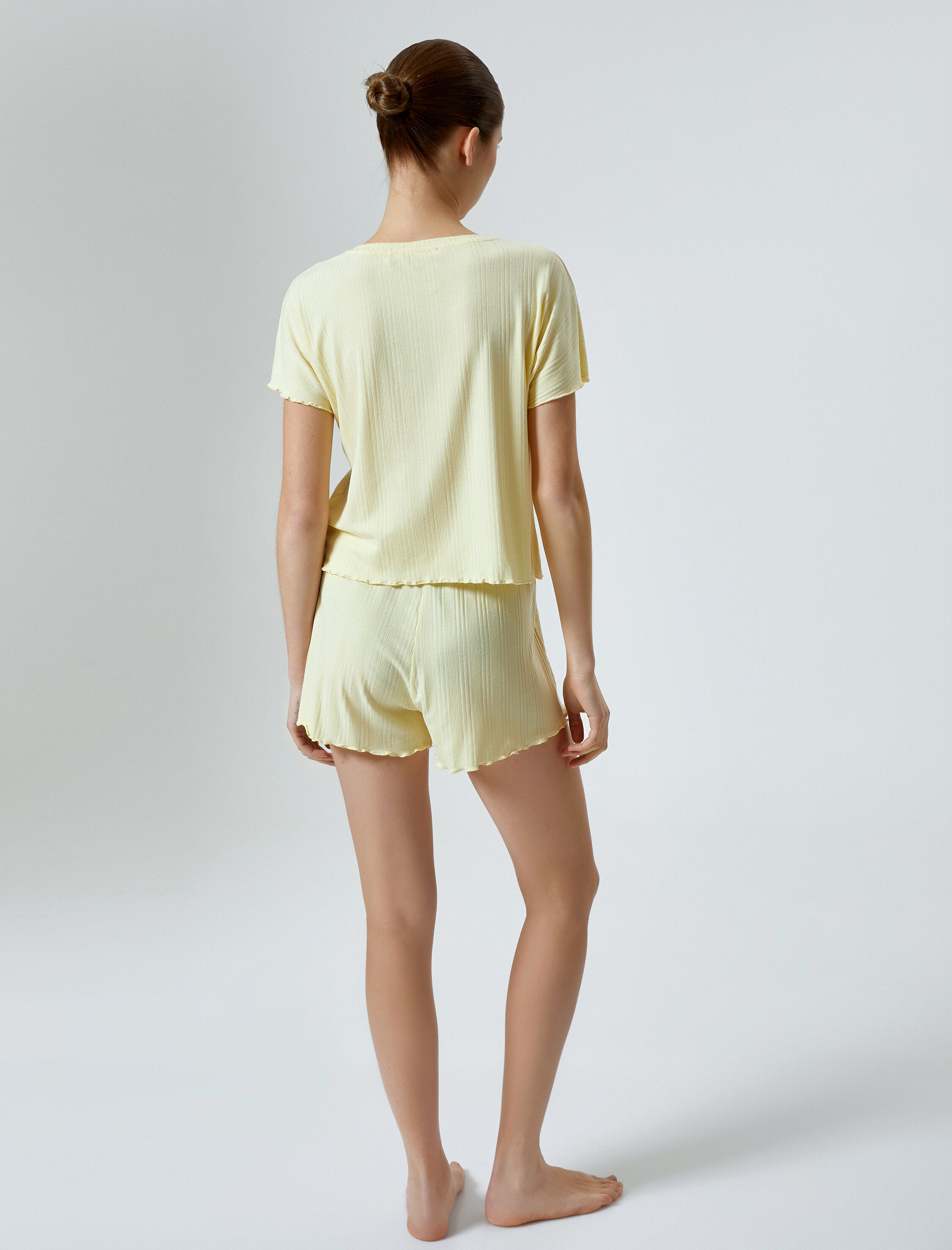   Şortlu Pijama Takımı Nakışlı Fitilli Kısa Kollu Modal