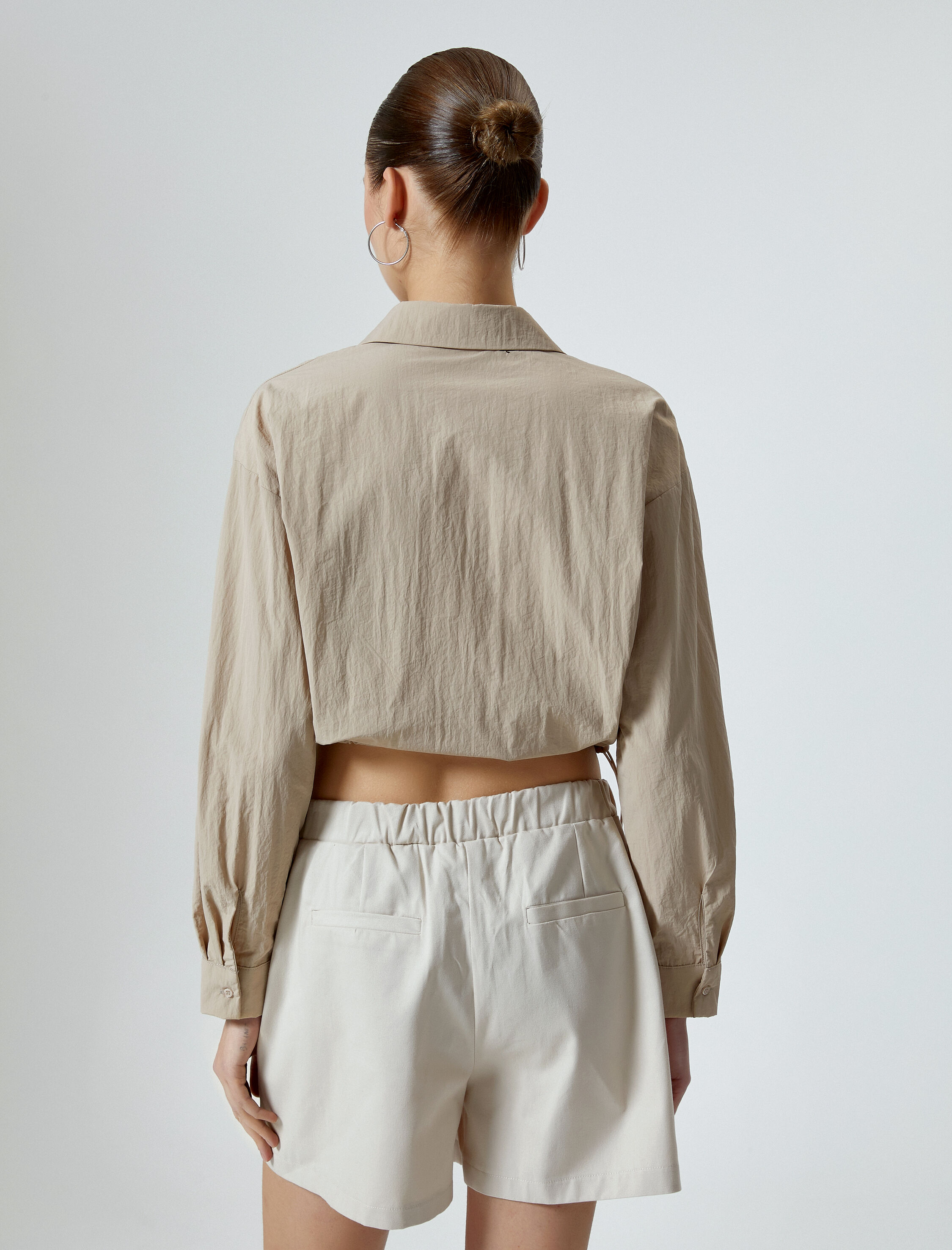   Paraşüt Kumaş Crop Gömlek Oversize Beli Lastikli