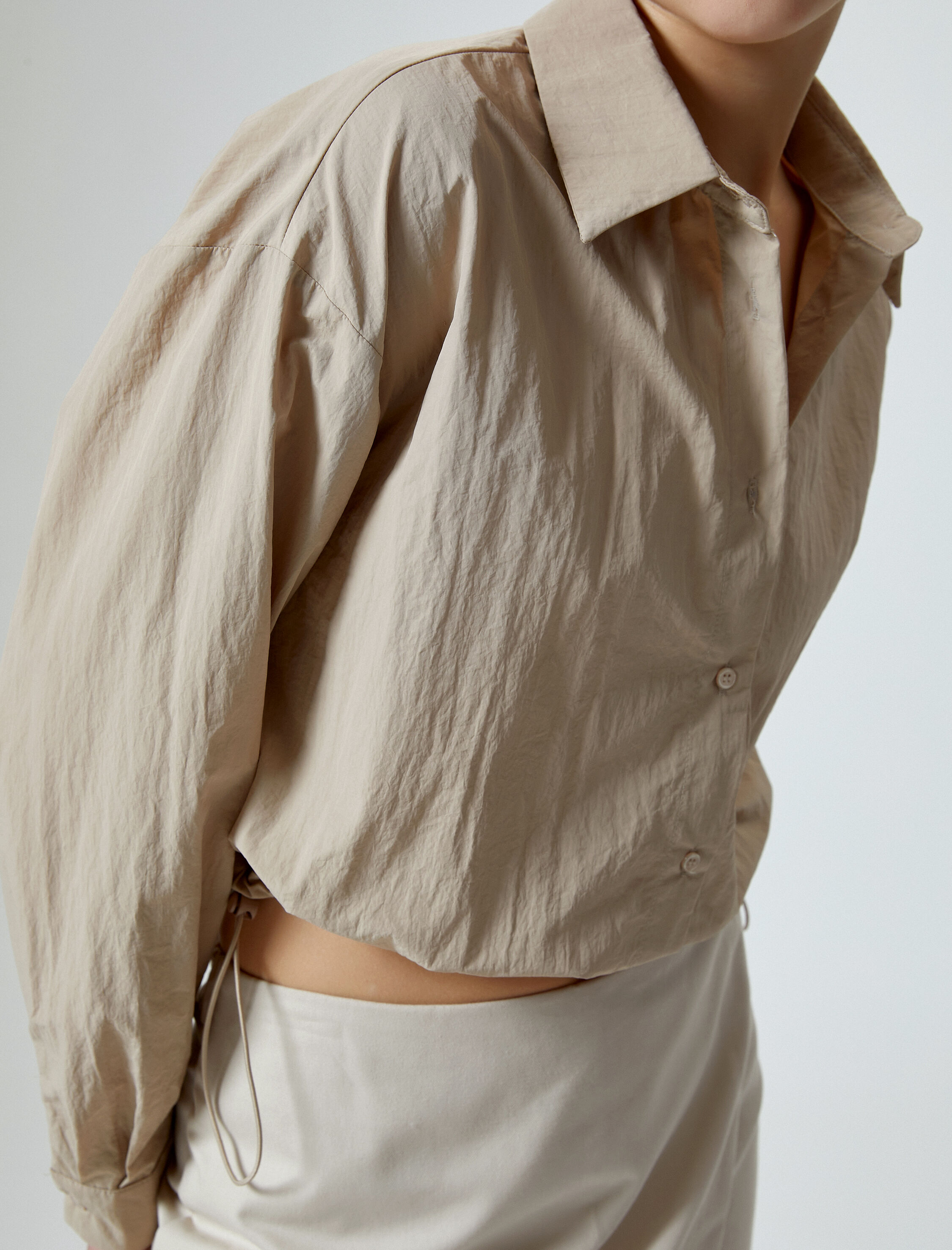   Paraşüt Kumaş Crop Gömlek Oversize Beli Lastikli