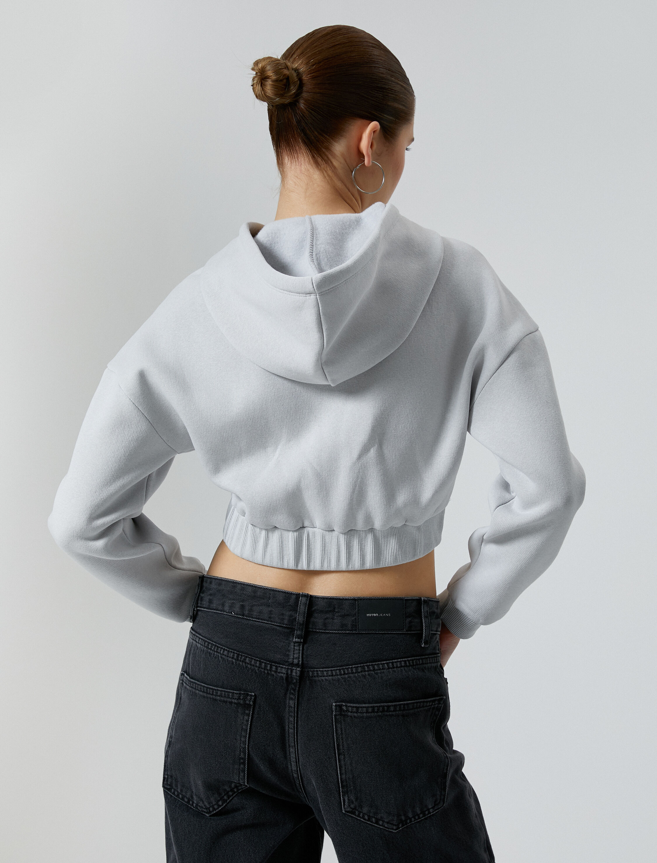   Fermuarlı Crop Sweatshirt Korse Görünümlü