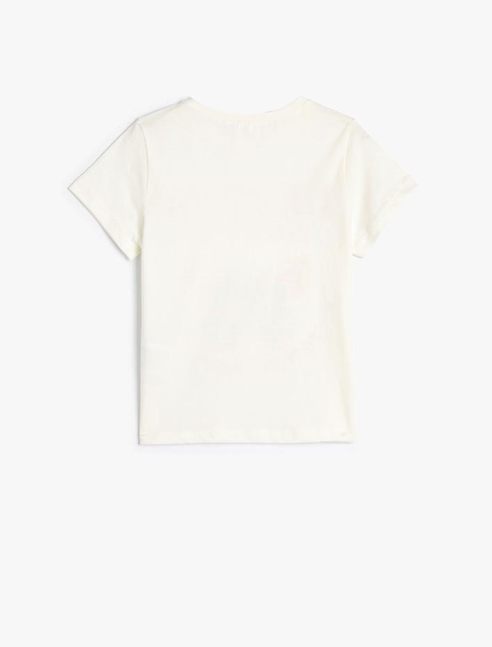 Kız Çocuk Tişört Kısa Kollu Bisiklet Yaka Kelebek Baskılı Pamuklu