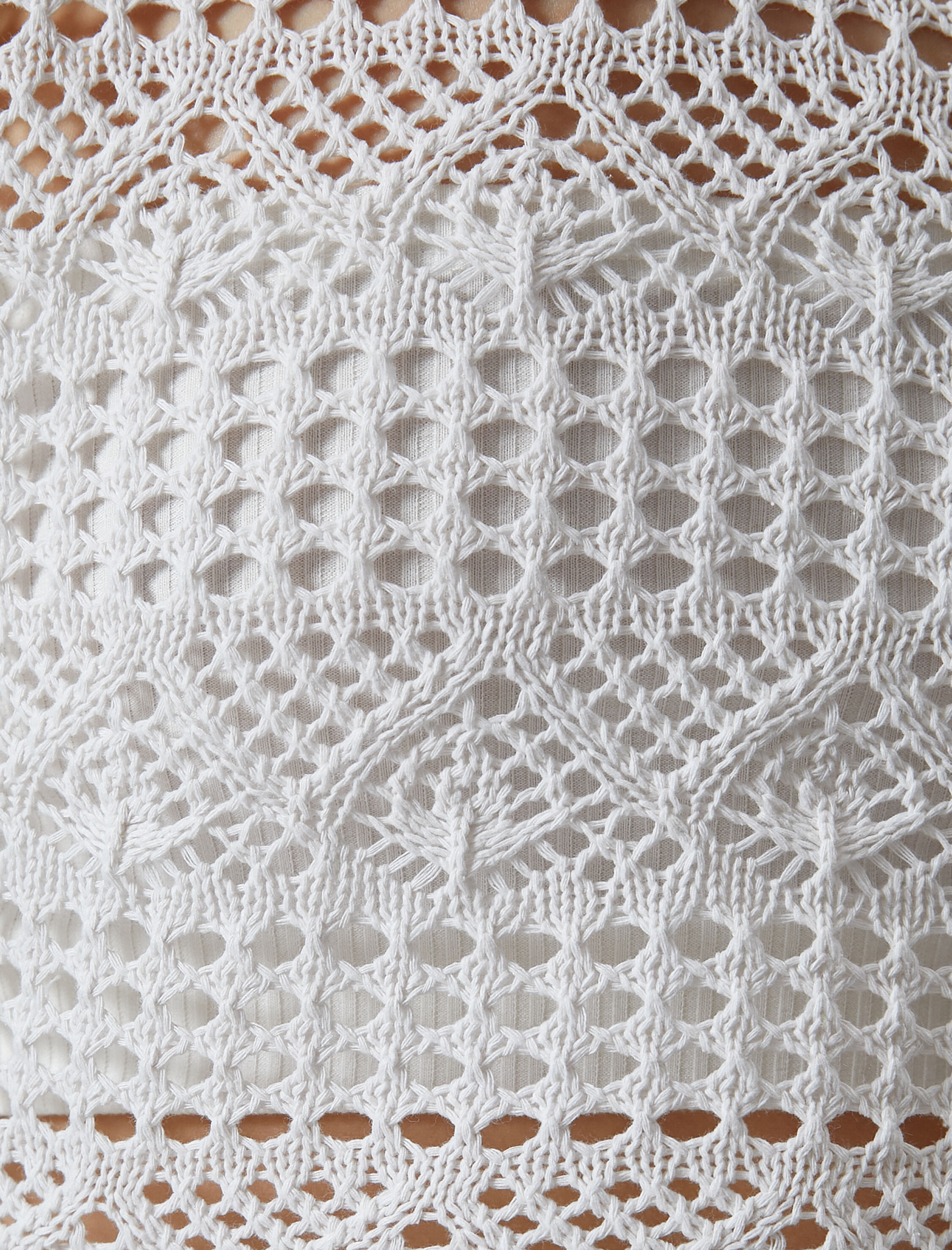   Kroşe Crop Tişört Uzun Kollu Yuvarlak Yaka Ajurlu