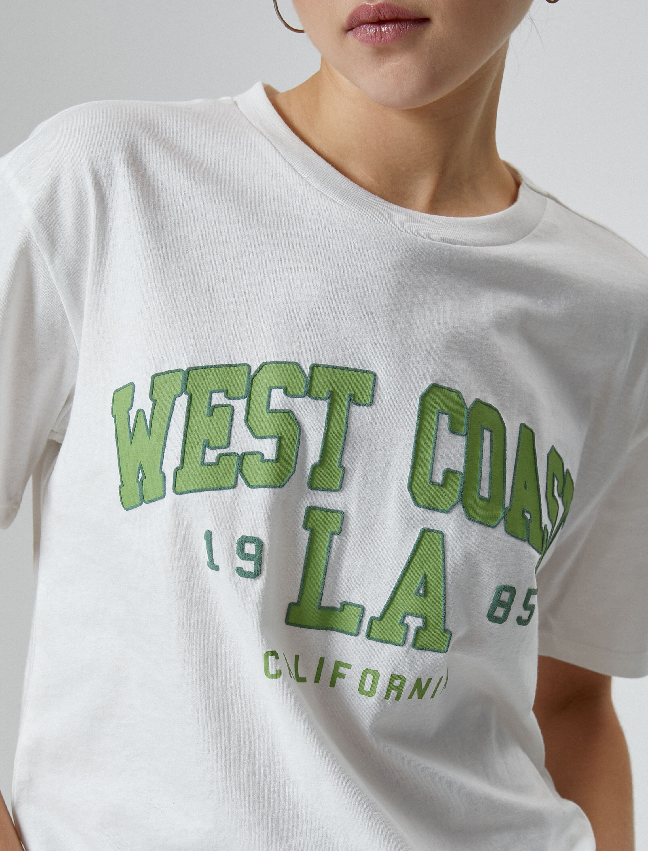   Kolej Tişört Baskılı Kısa Kollu Bisiklet Yaka Pamuklu