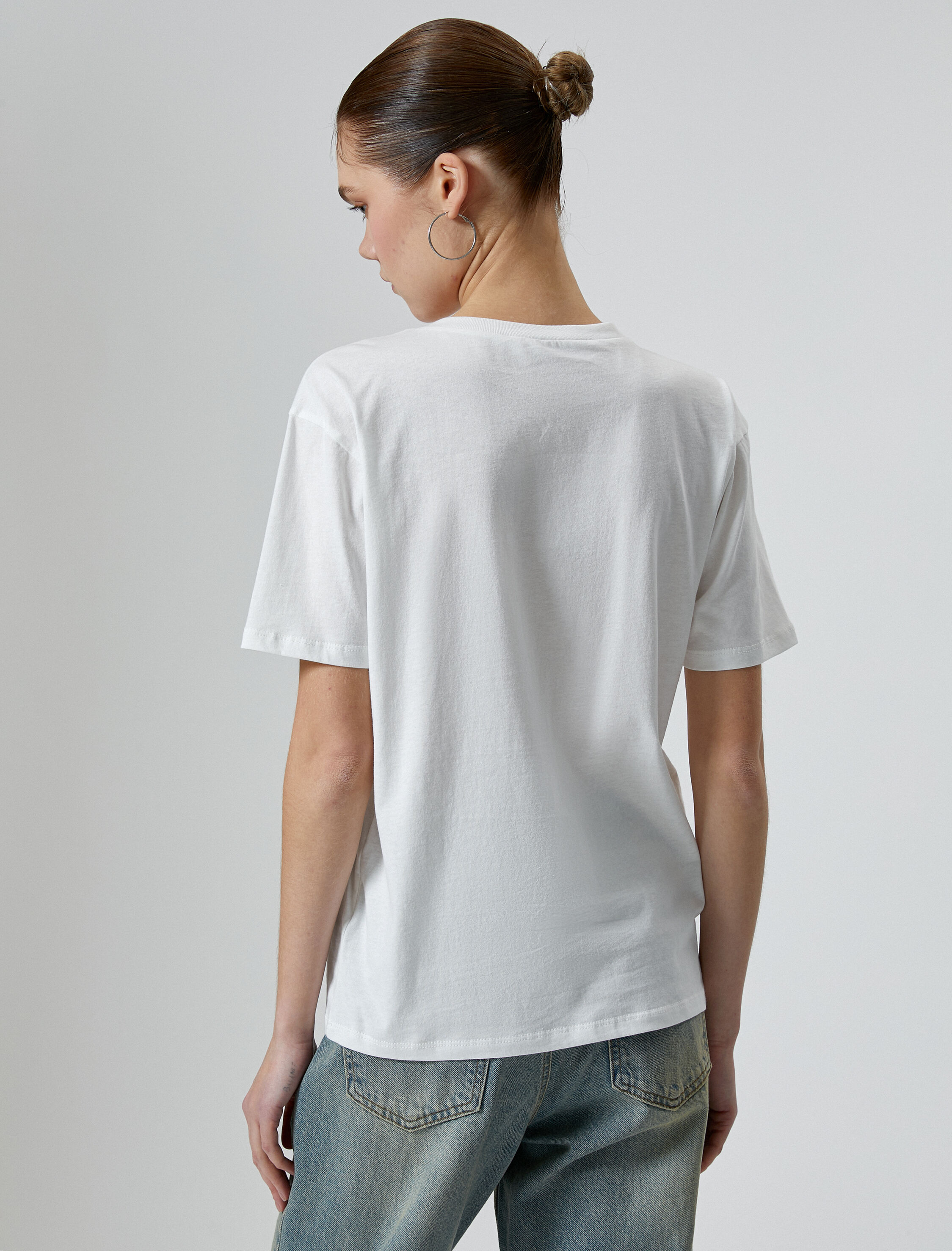   Kolej Tişört Baskılı Kısa Kollu Bisiklet Yaka Pamuklu