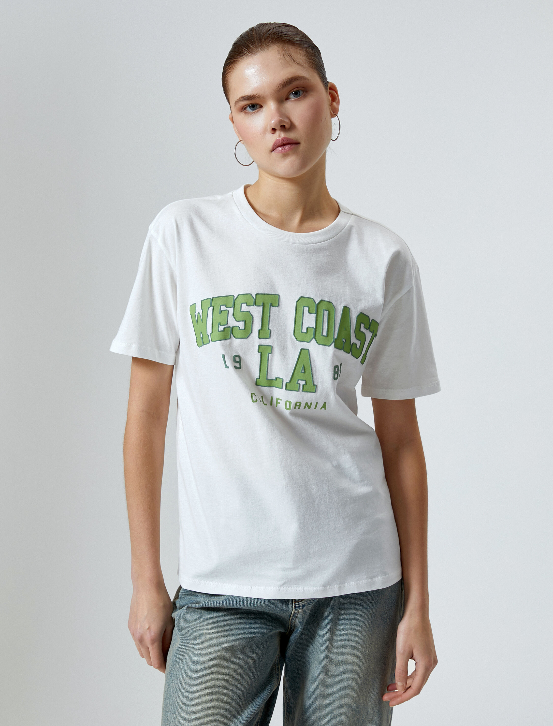   Kolej Tişört Baskılı Kısa Kollu Bisiklet Yaka Pamuklu