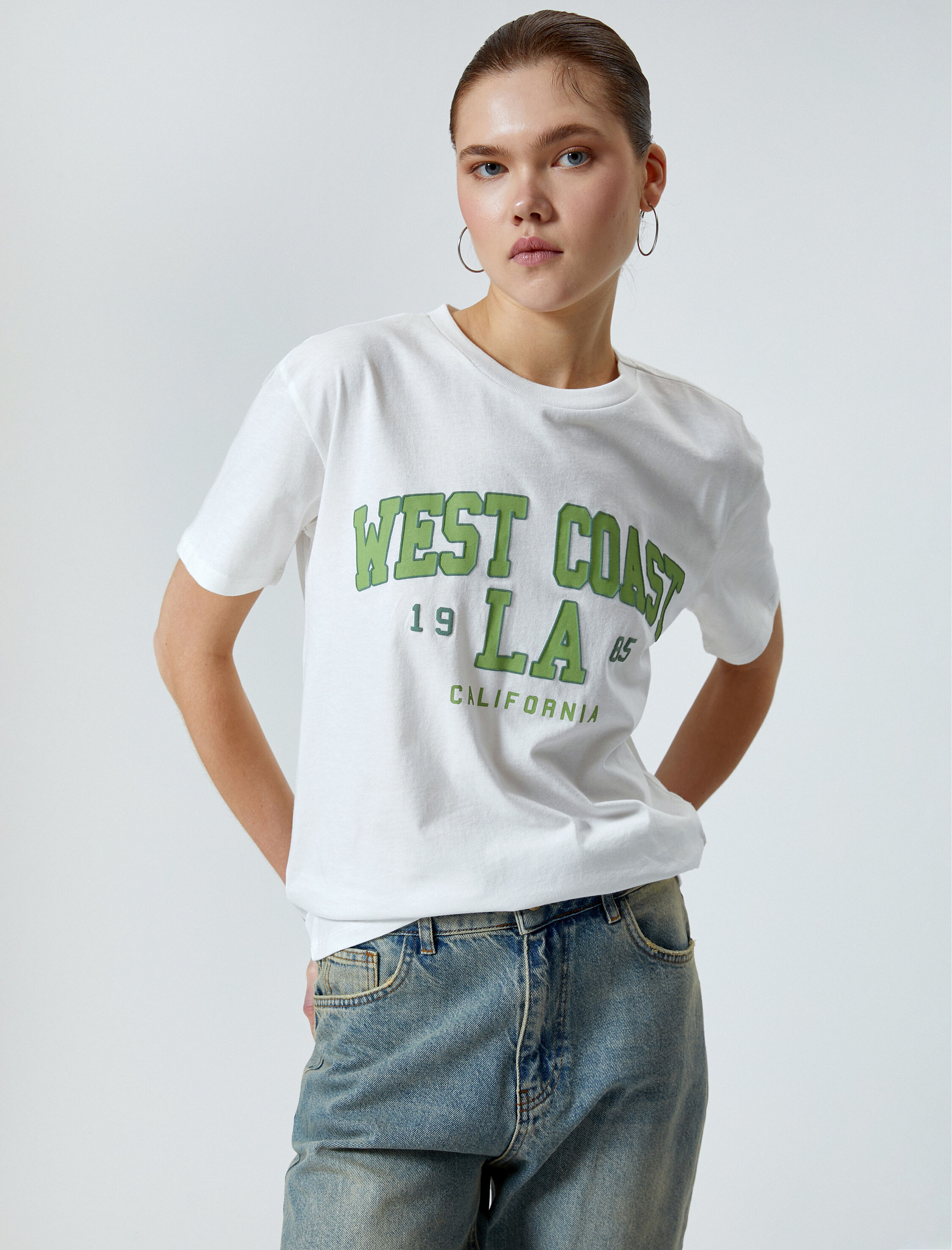   Kolej Tişört Baskılı Kısa Kollu Bisiklet Yaka Pamuklu