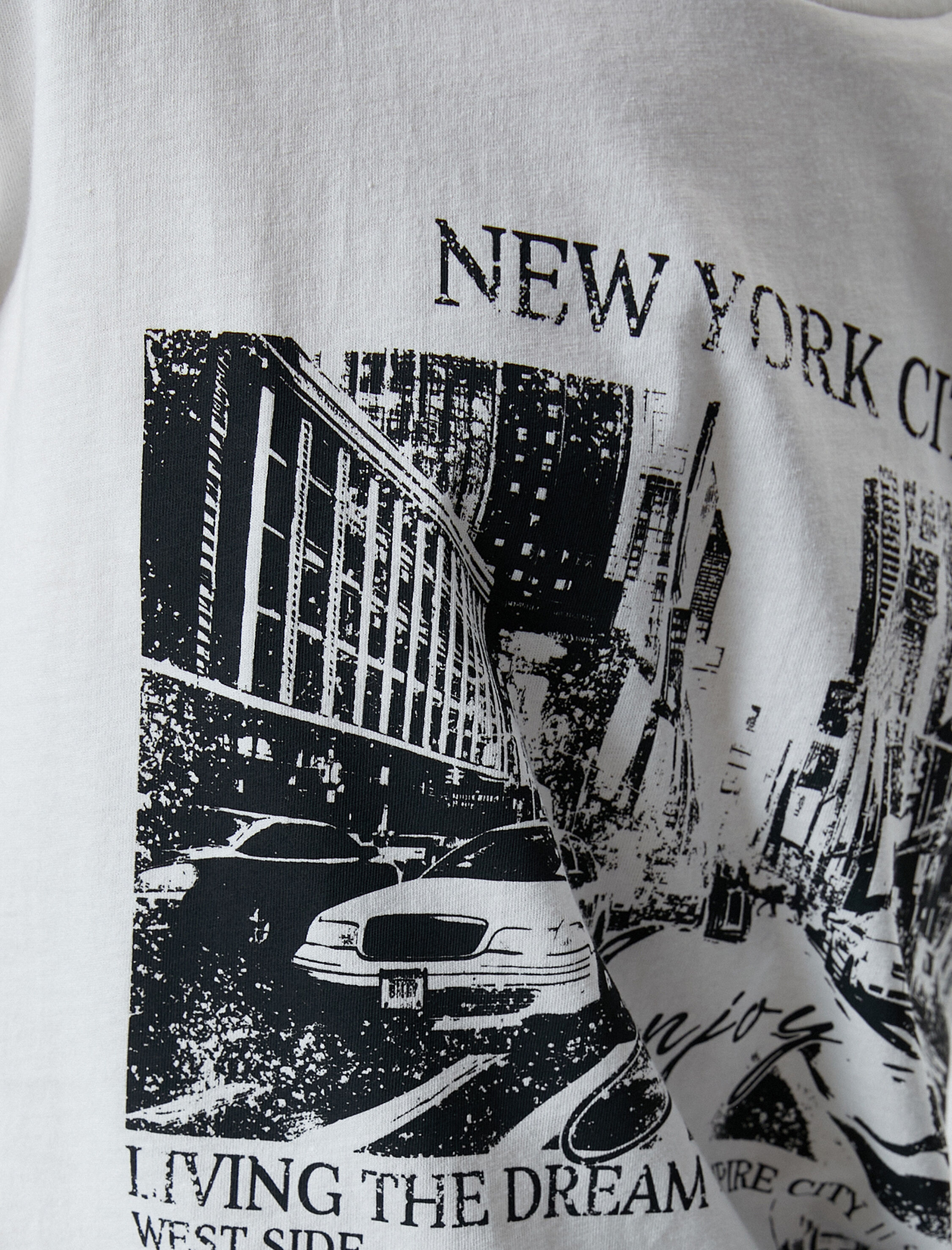   Baskılı Tişört Kısa Kollu Bisiklet Yaka Pamuklu